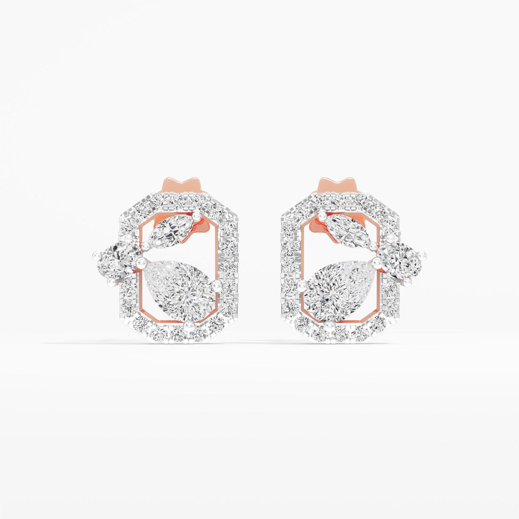 Crystal Crest Stud Earrings in 14KT Rose Gold (Diamond Quality: FG-VVS VS)