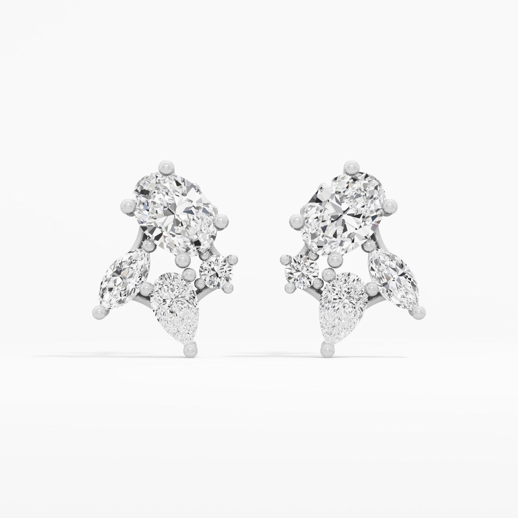 Celestial Polar Stud Earrings in 14KT White Gold (Diamond Quality: FG-VVS VS)