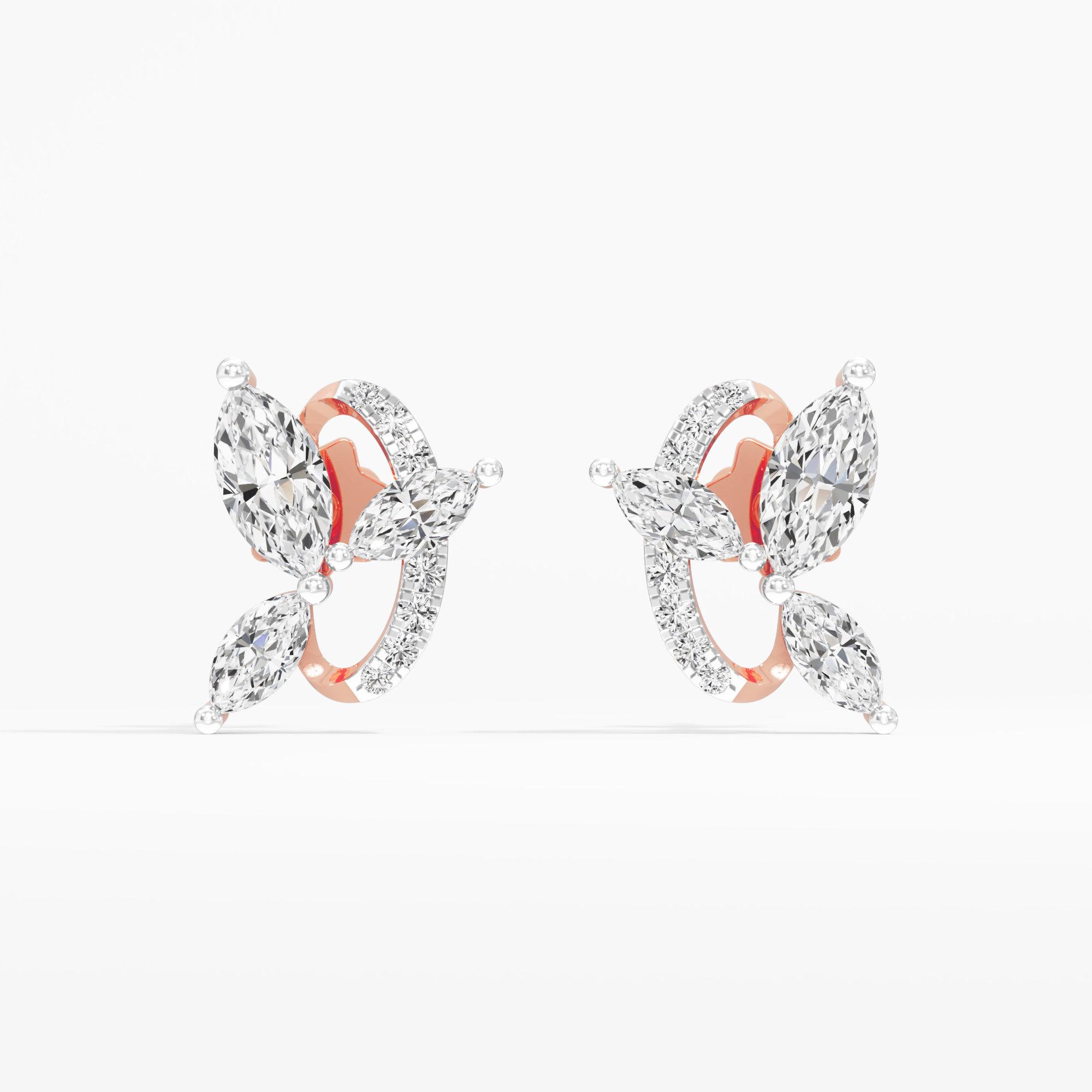 Fluttering Marquise Stud Earrings in 14KT Rose Gold (Diamond Quality: FG-VVS VS)