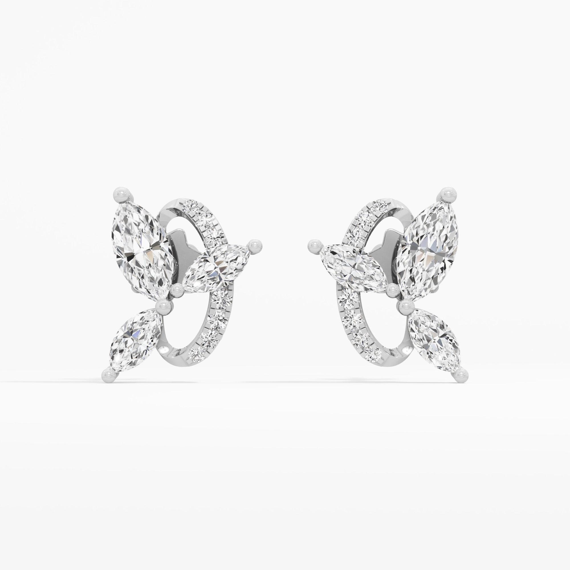 Fluttering Marquise Stud Earrings in 14KT White Gold (Diamond Quality: FG-VVS VS)