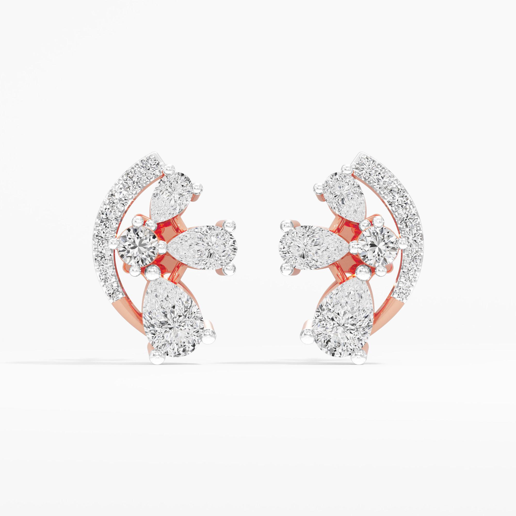 Crescent Bloom Stud Earrings in 14KT Rose Gold (Stud Quality:FG-VVS VS)