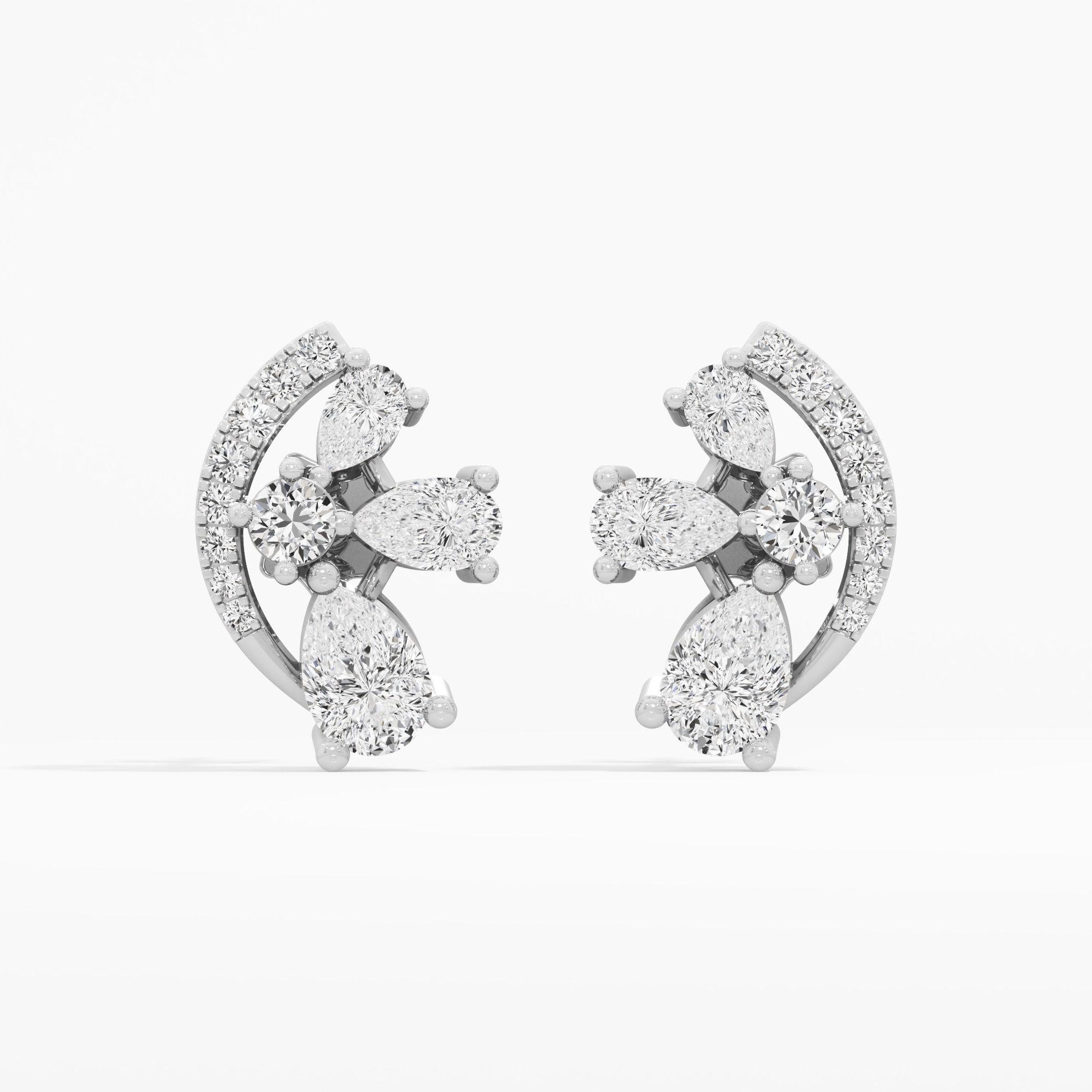 Crescent Bloom Stud Earrings in 14KT White Gold (Stud Quality:FG-VVS VS)