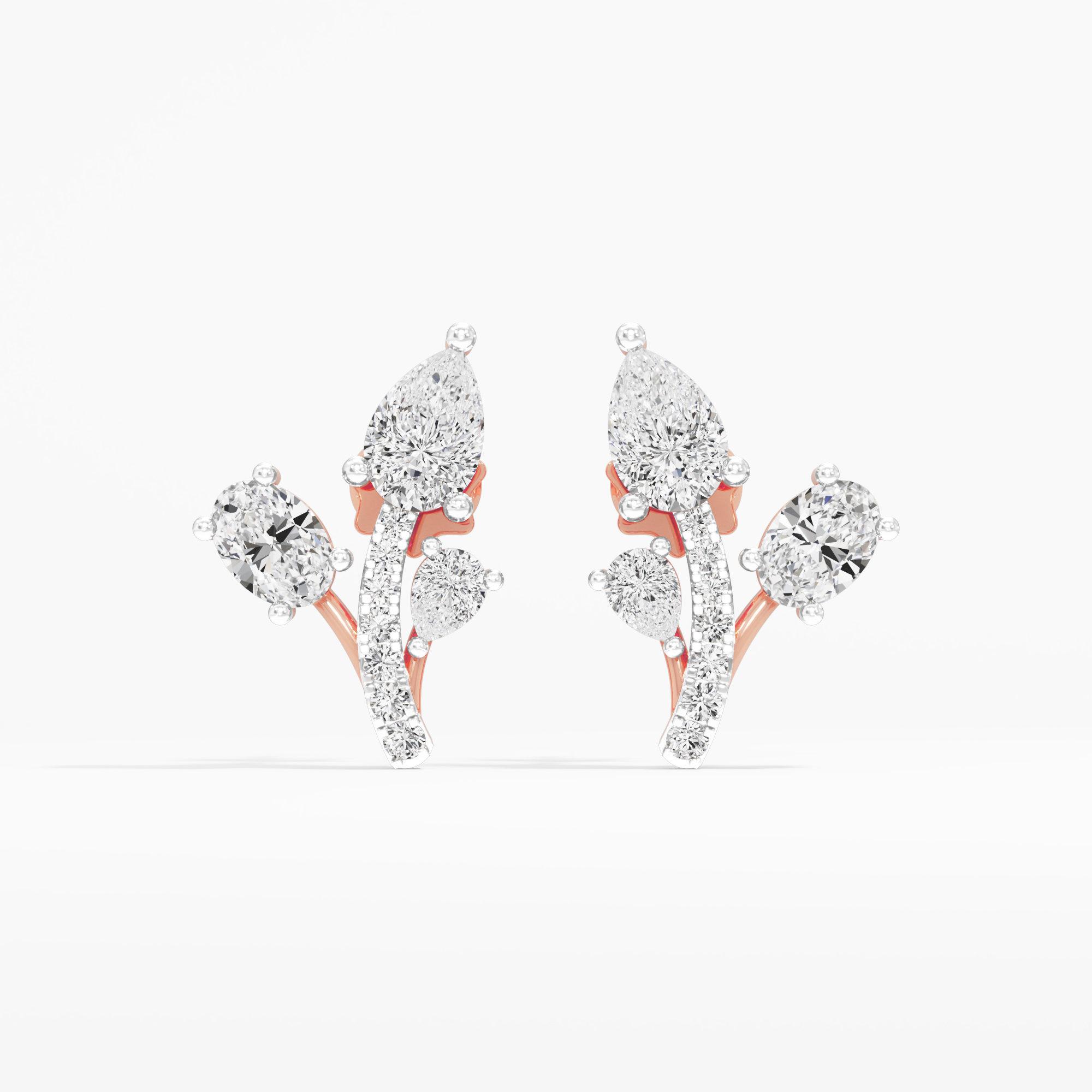 Blooming Spray Stud Earrings in 14KT Rose Gold (Stud Quality:FG-VVS VS)