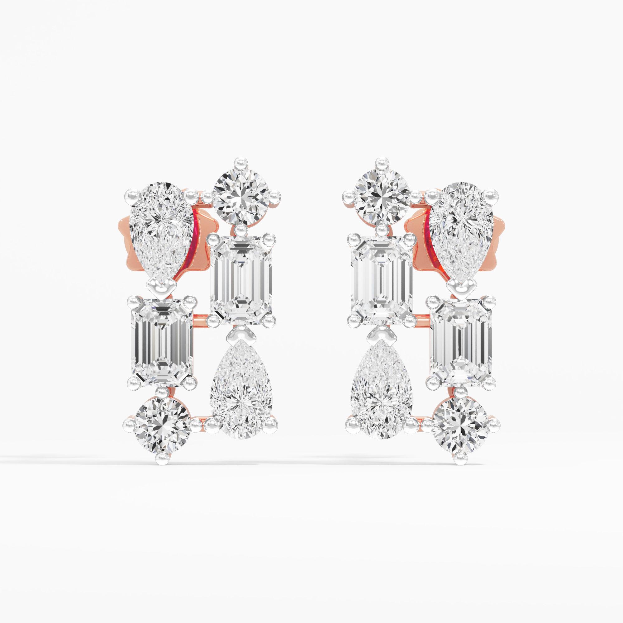 Linear Radiance Stud Earrings in 14KT Rose Gold (Diamond Quality: FG-VVS VS)