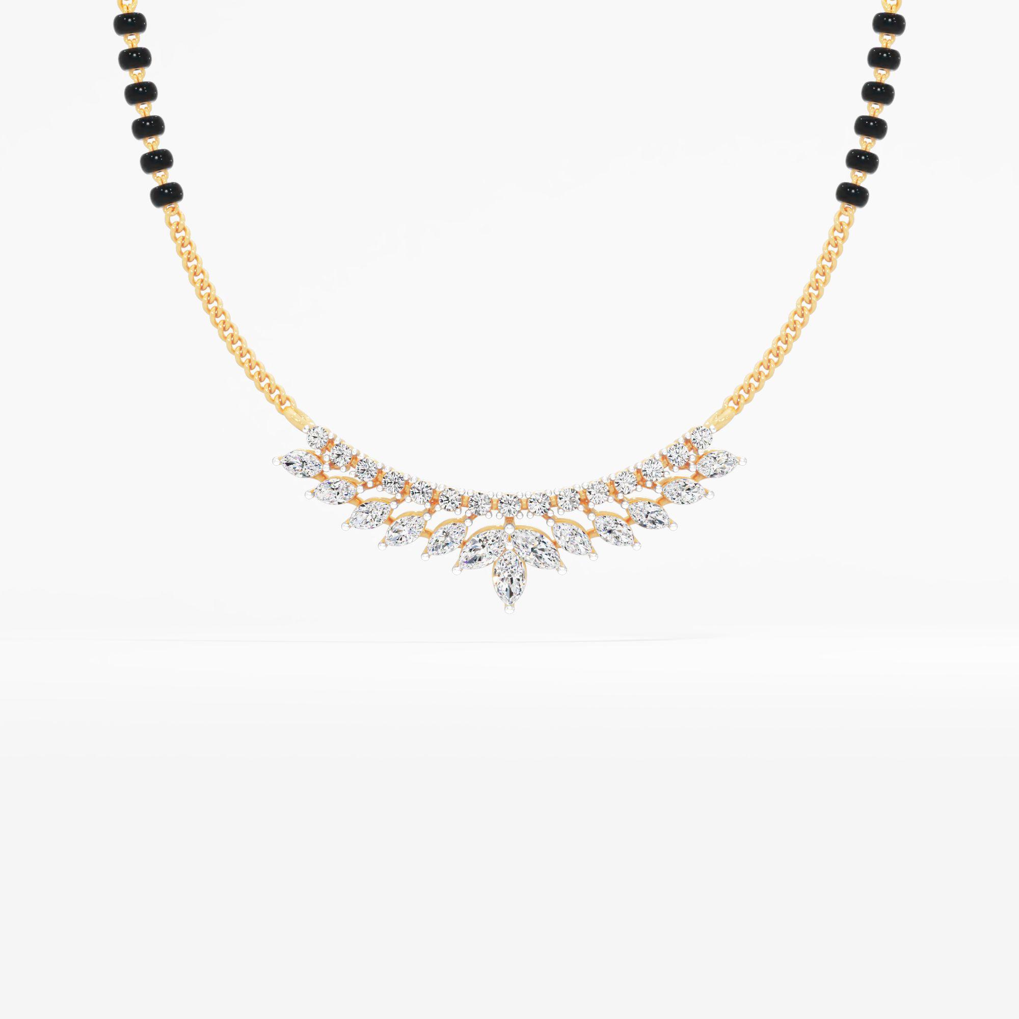 Marquise Leaf Diamond Mangalsutra in 9KT Yellow Gold (Diamond Quality: FG-VVS VS)