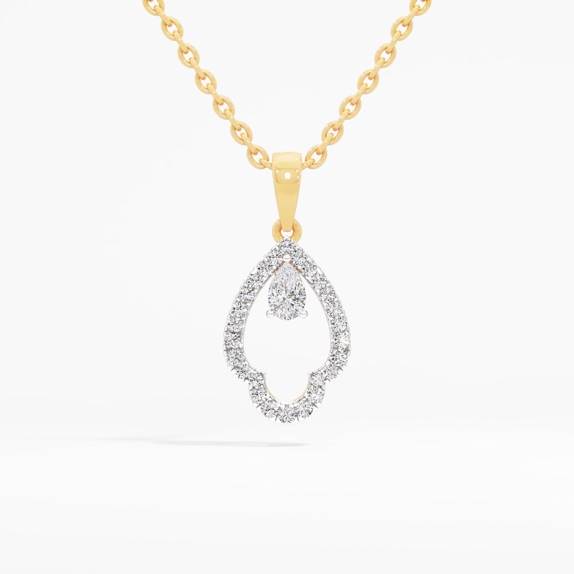 Open Paisley Pear Solitaire Pendant in 18KT Yellow Gold (Diamond Quality: EF-VVS VS)