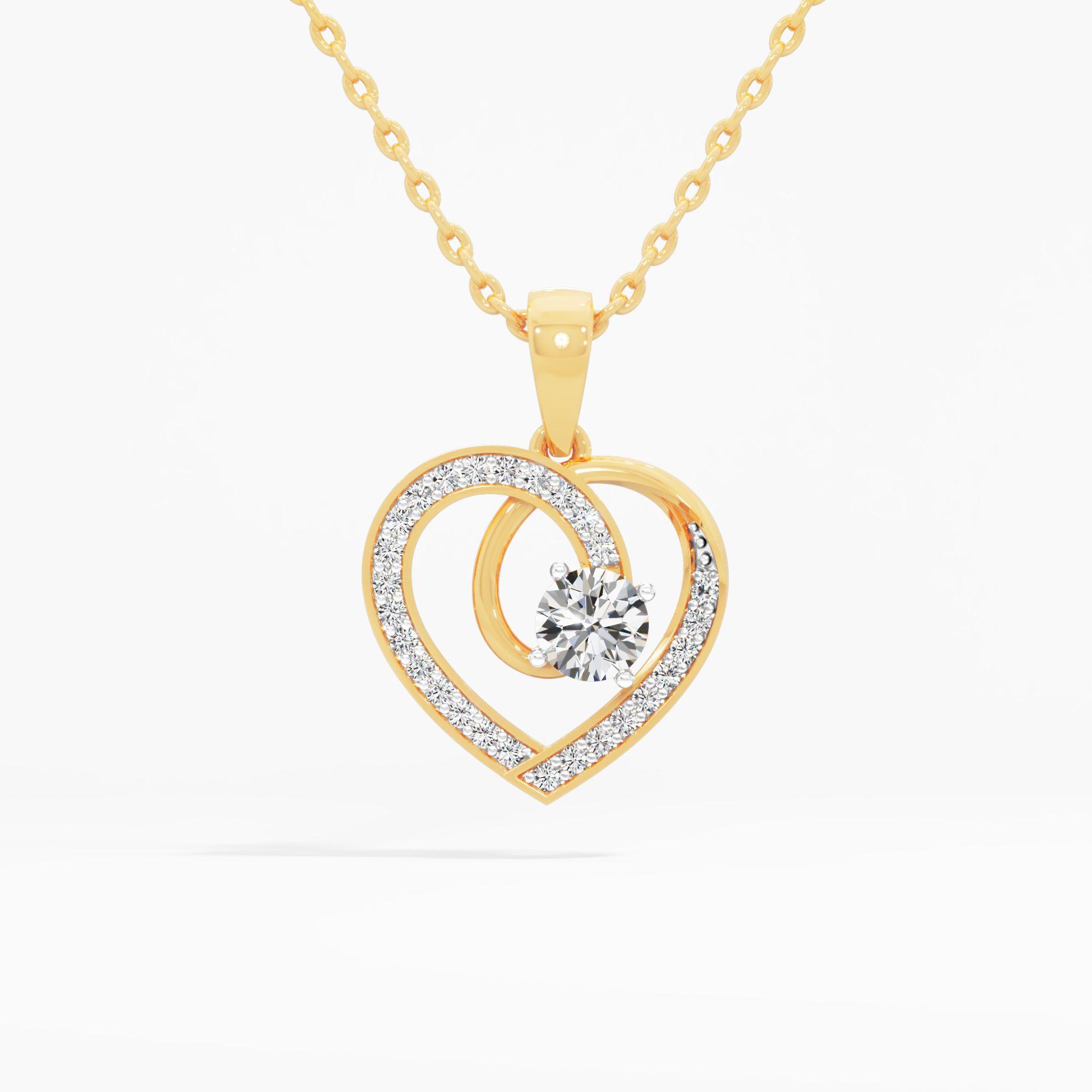 Twirl Heart Solitaire Diamond Pendant in 9KT Yellow Gold (Diamond Quality: FG-VVS VS)