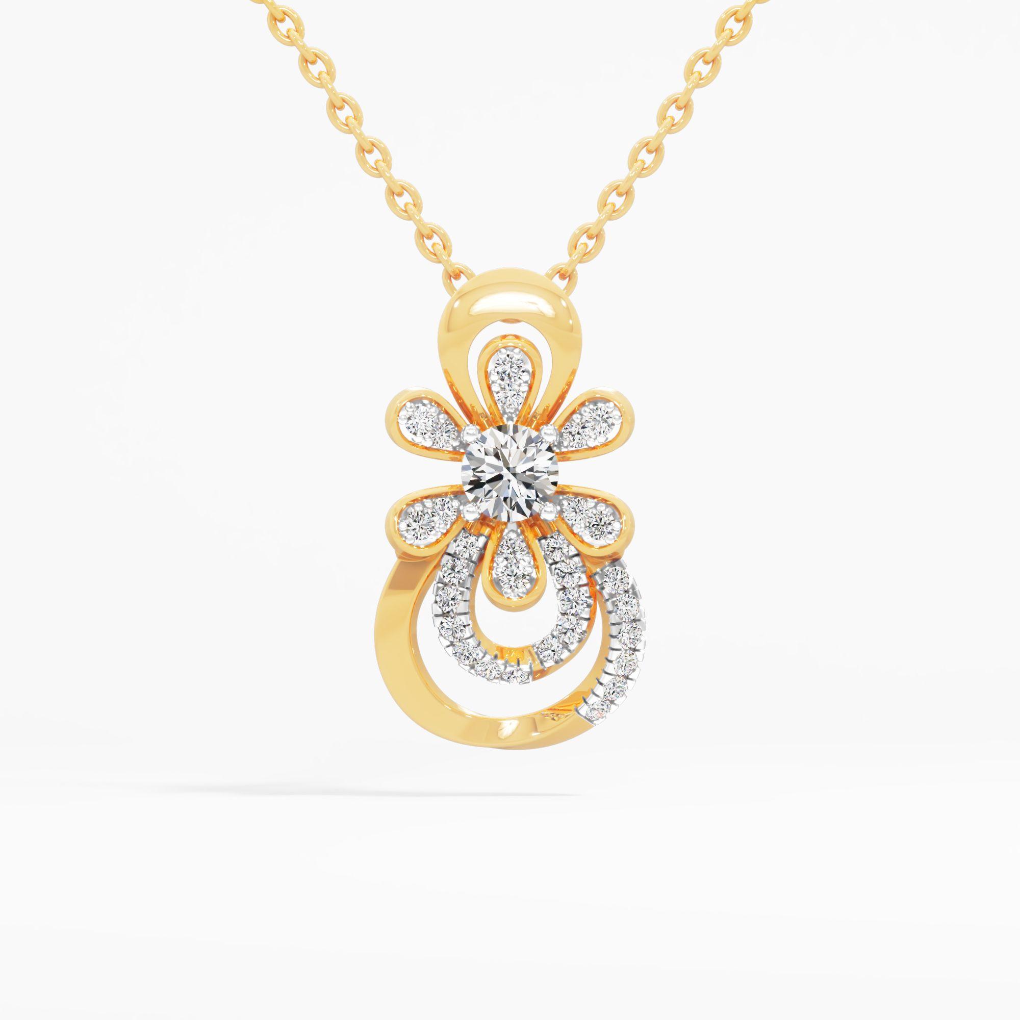 Petal Loop Solitaire Pendant in 18KT Yellow Gold (Diamond Quality: FG-VVS VS)