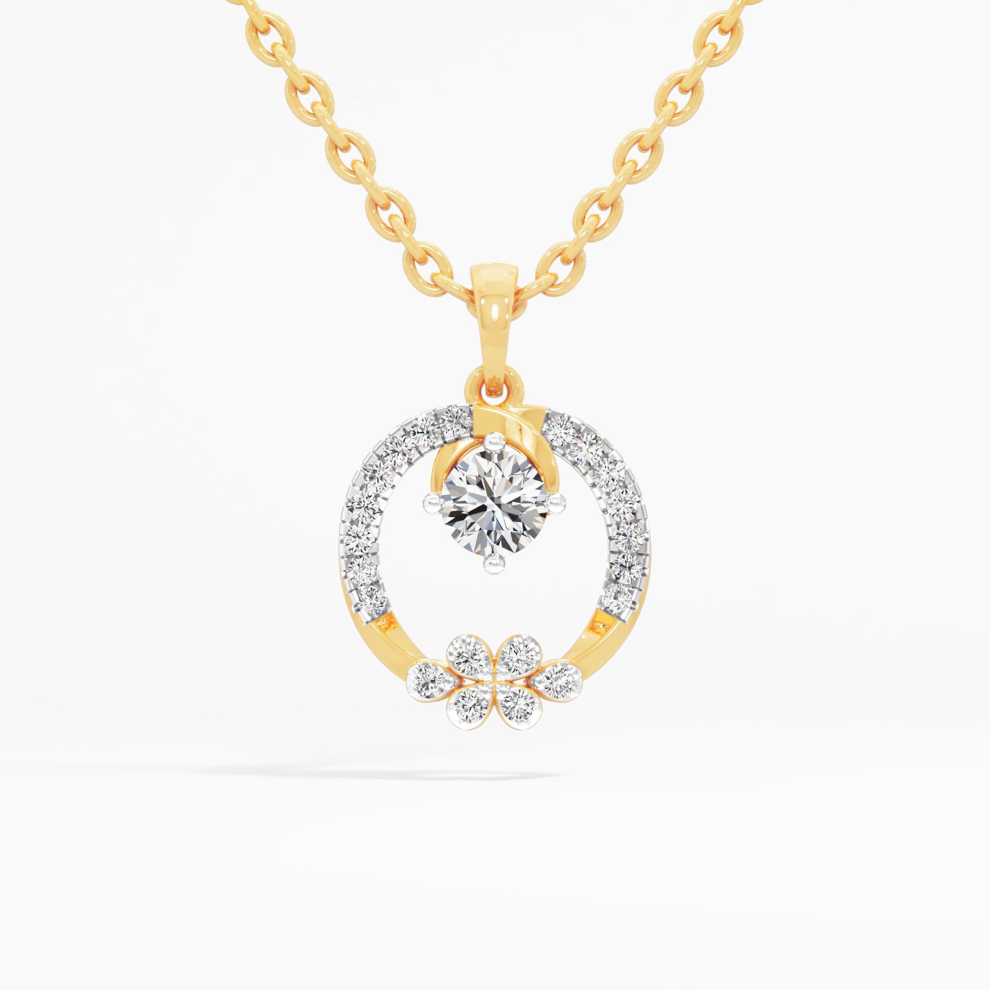 Blossom Curve Solitaire Pendant in 9KT Yellow Gold (Diamond Quality: FG-VVS VS)