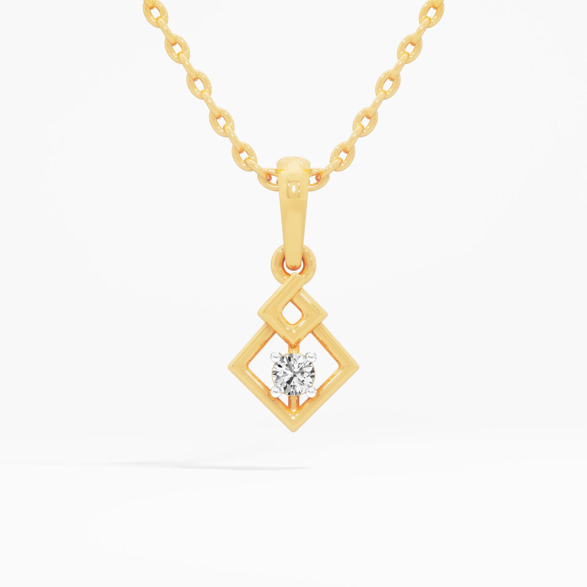 Rhombus Outline Diamond Pendant in 9KT Yellow Gold (Diamond Quality:FG-VVS VS)