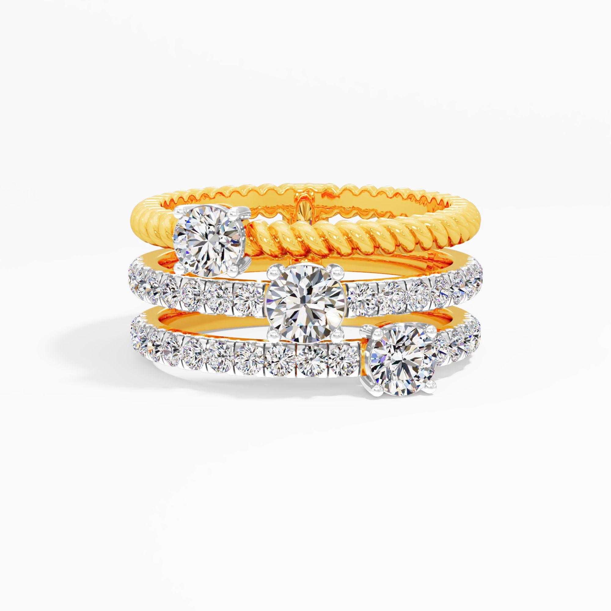 Twist Braided Tri Row Diamond Ring in 9KT Yellow Gold (Diamond Quality: FG-VVS VS)