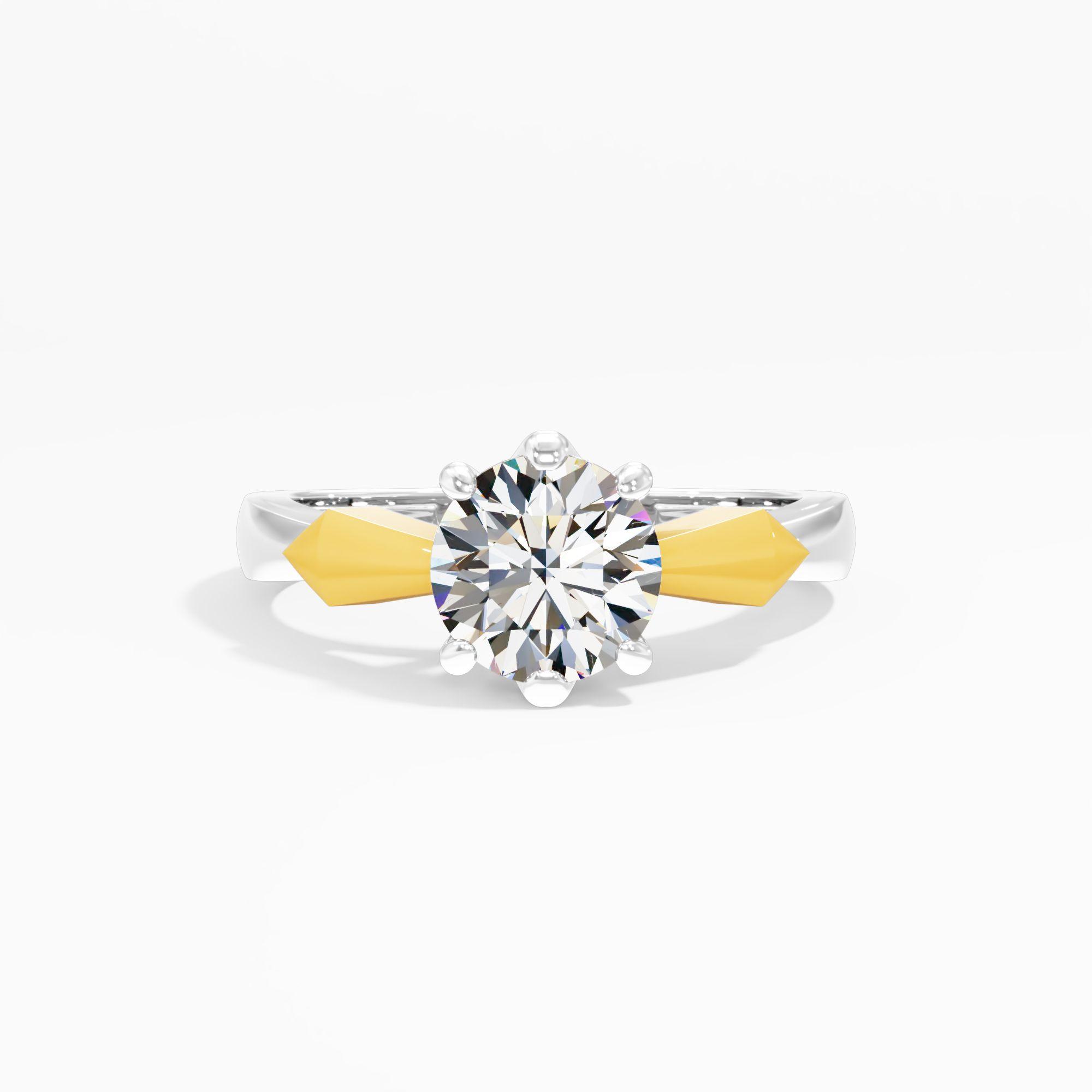 Celestial Peak 2 Tone Solitaire Ring 9k Yellow Gold And White Gold Round 1.52ct in 9KT Yellow Gold (Diamond Quality: FG-VVS VS)