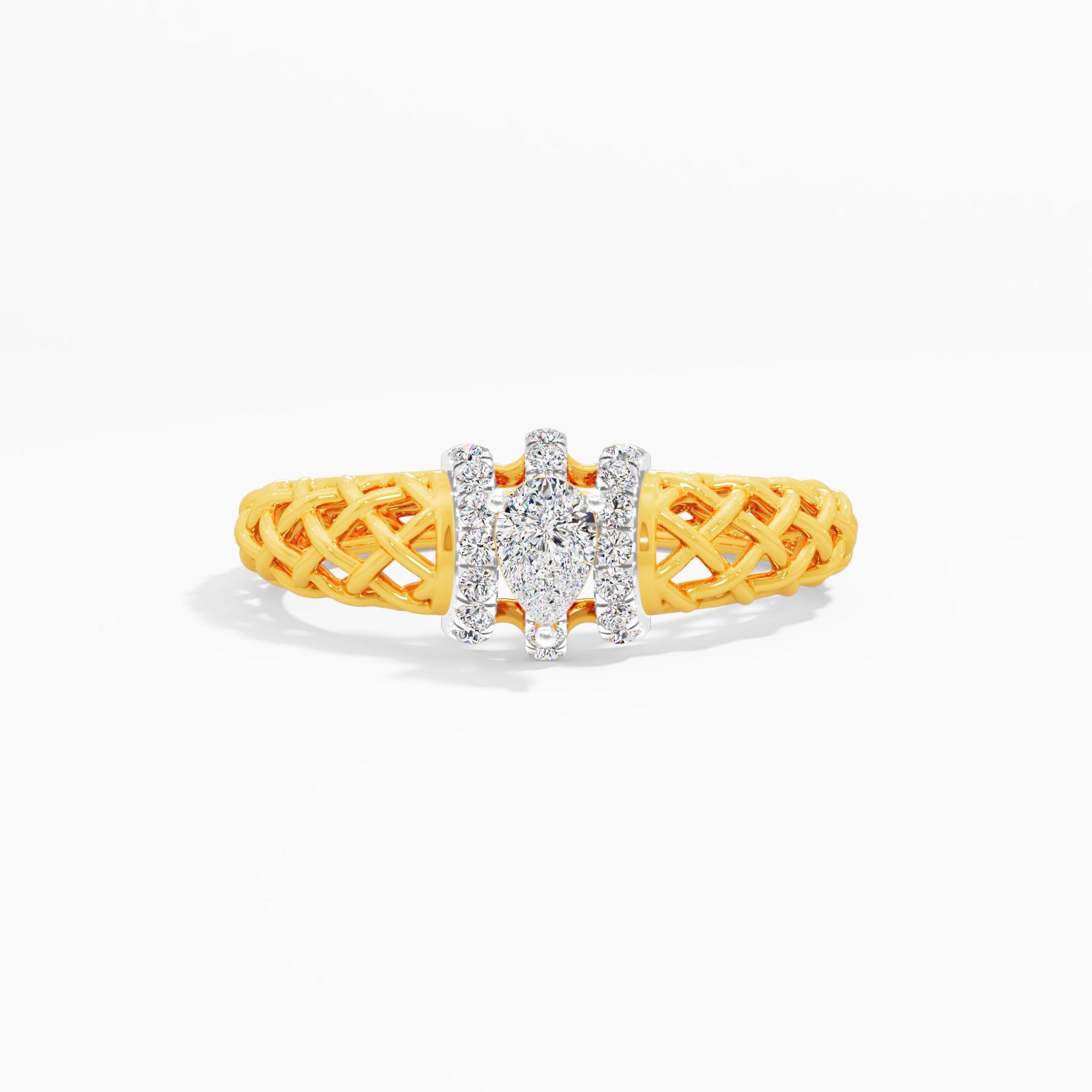 Woven Pear Accents Diamond Ring in 9KT Yellow Gold (Diamond Quality: FG-VVS VS)