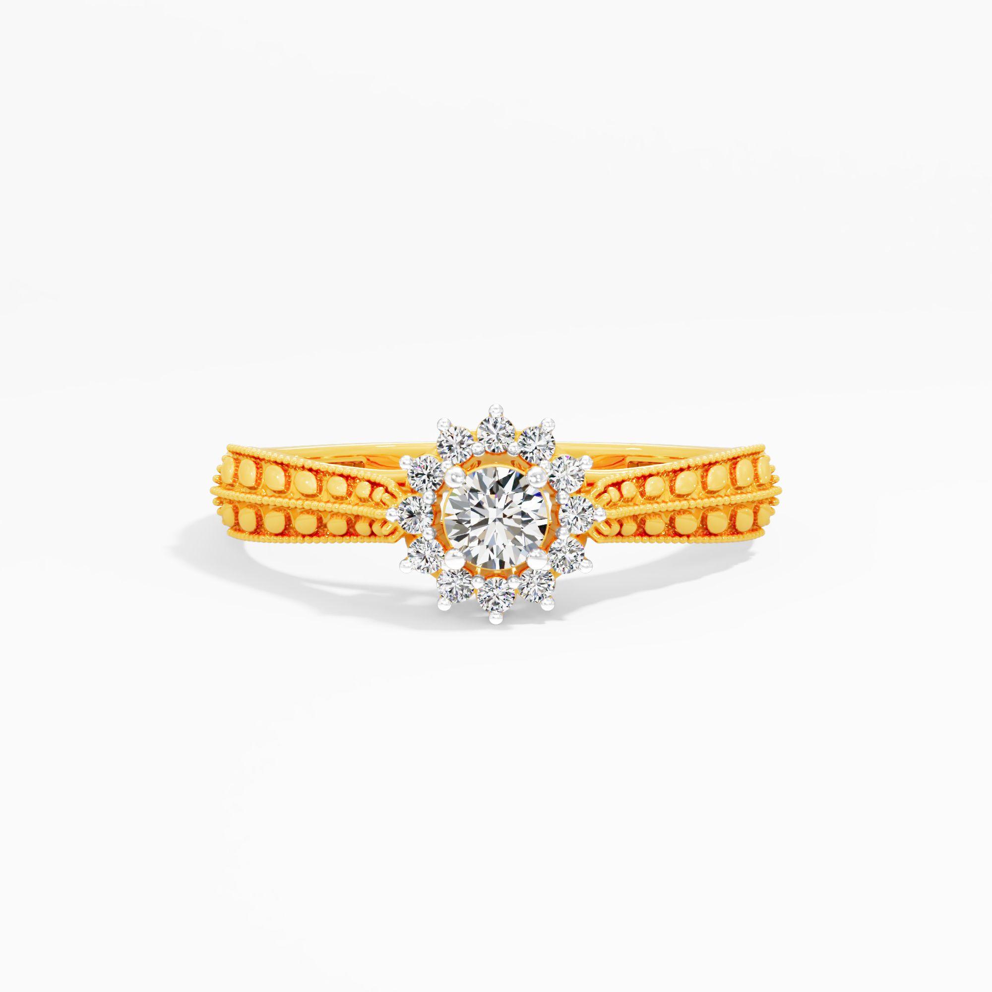 The Starlet Halo Milgrain Ring in 9KT Yellow Gold (Diamond Quality: FG-VVS VS)