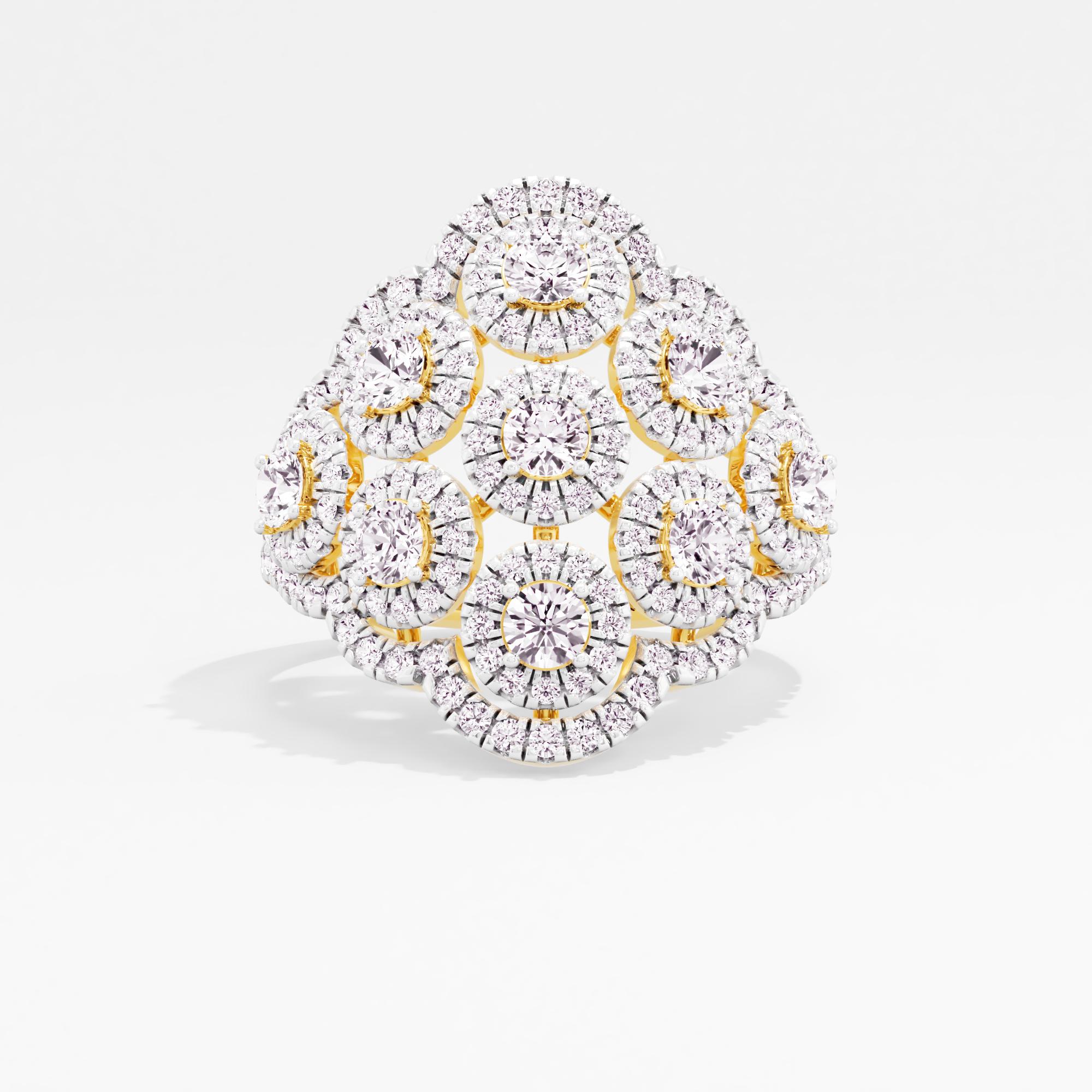 Brilliant Affair Halo Cocktail Ring in 9KT Yellow Gold (Diamond Quality: FG-VVS VS)