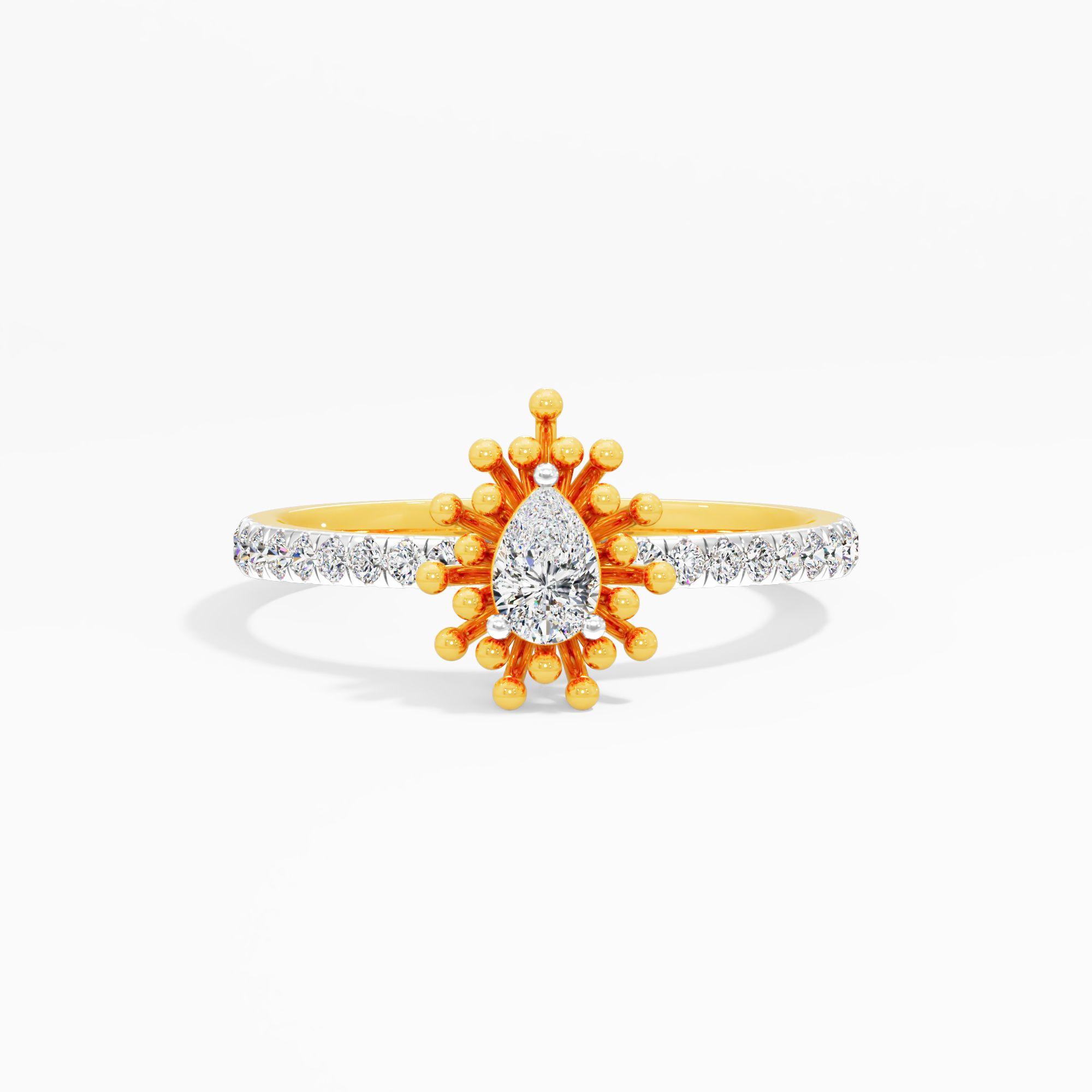 The Pear Sun Ray Solitaire Ring in 9KT Yellow Gold (Diamond Quality: FG-VVS VS)