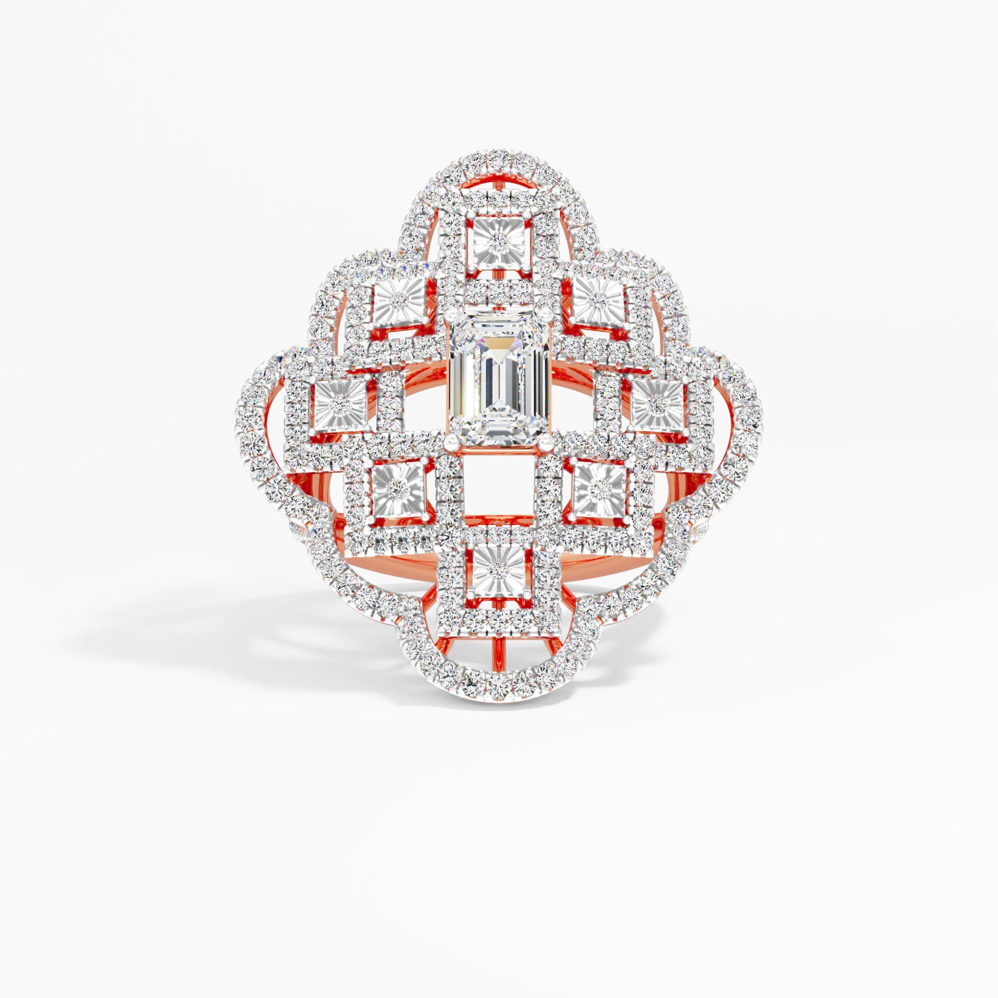 Glittering Medley Solitaire Cocktail Ring in 9KT Rose Gold (FG-VVS VS)