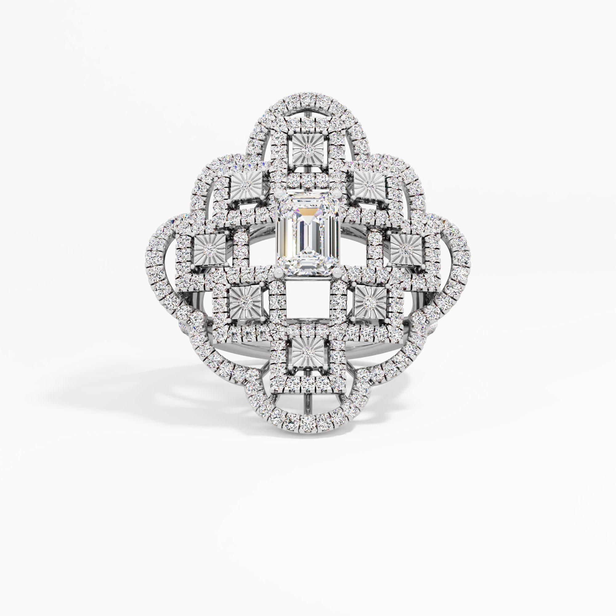Glittering Medley Solitaire Cocktail Ring in 9KT White Gold (FG-VVS VS)