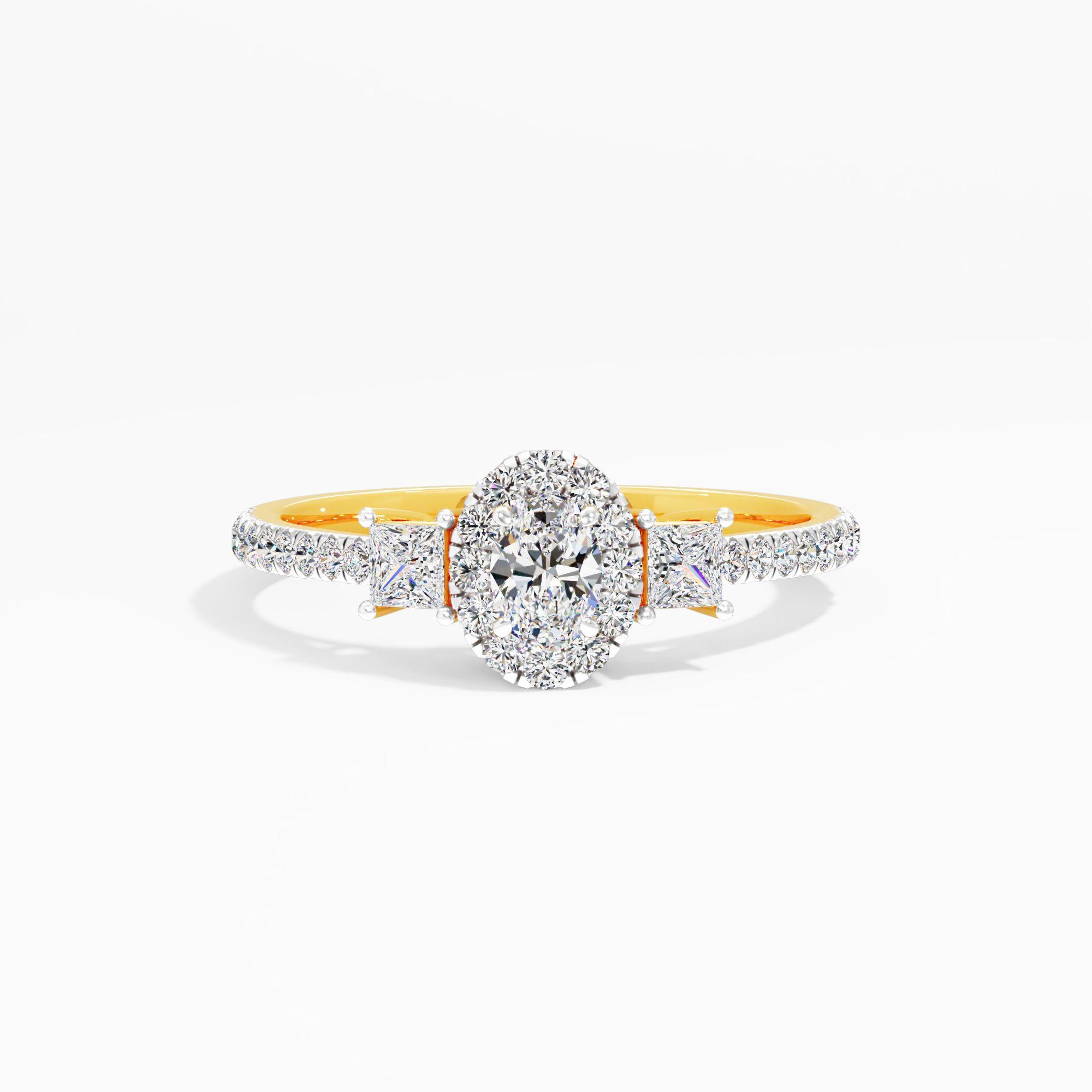 Oval Halo Princess Diamond Ring in 9KT Yellow Gold (Diamond Quality: FG-VVS VS)
