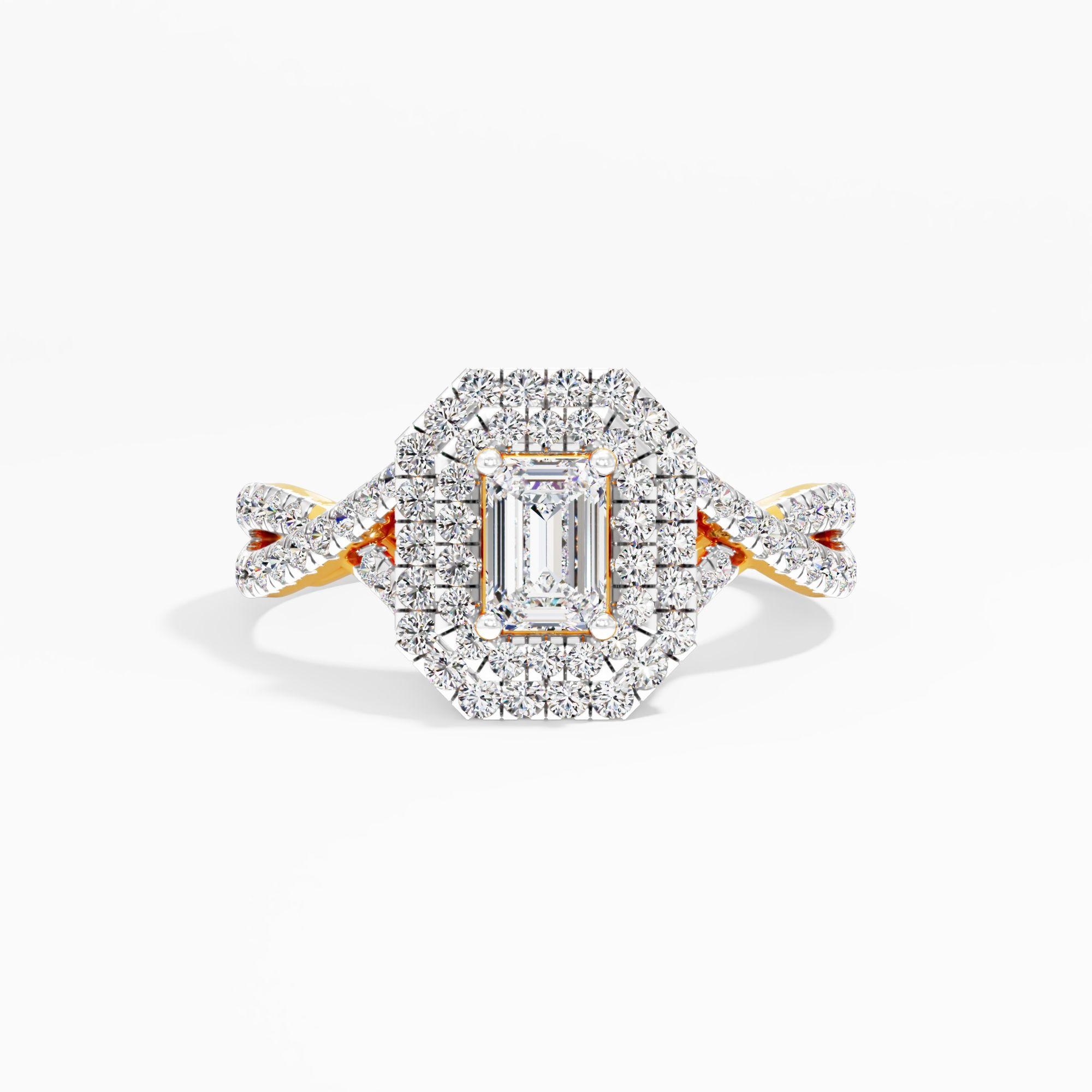 Woven Art Deco Halo Ring in 9KT Yellow Gold (Diamond Quality: FG-VVS VS)