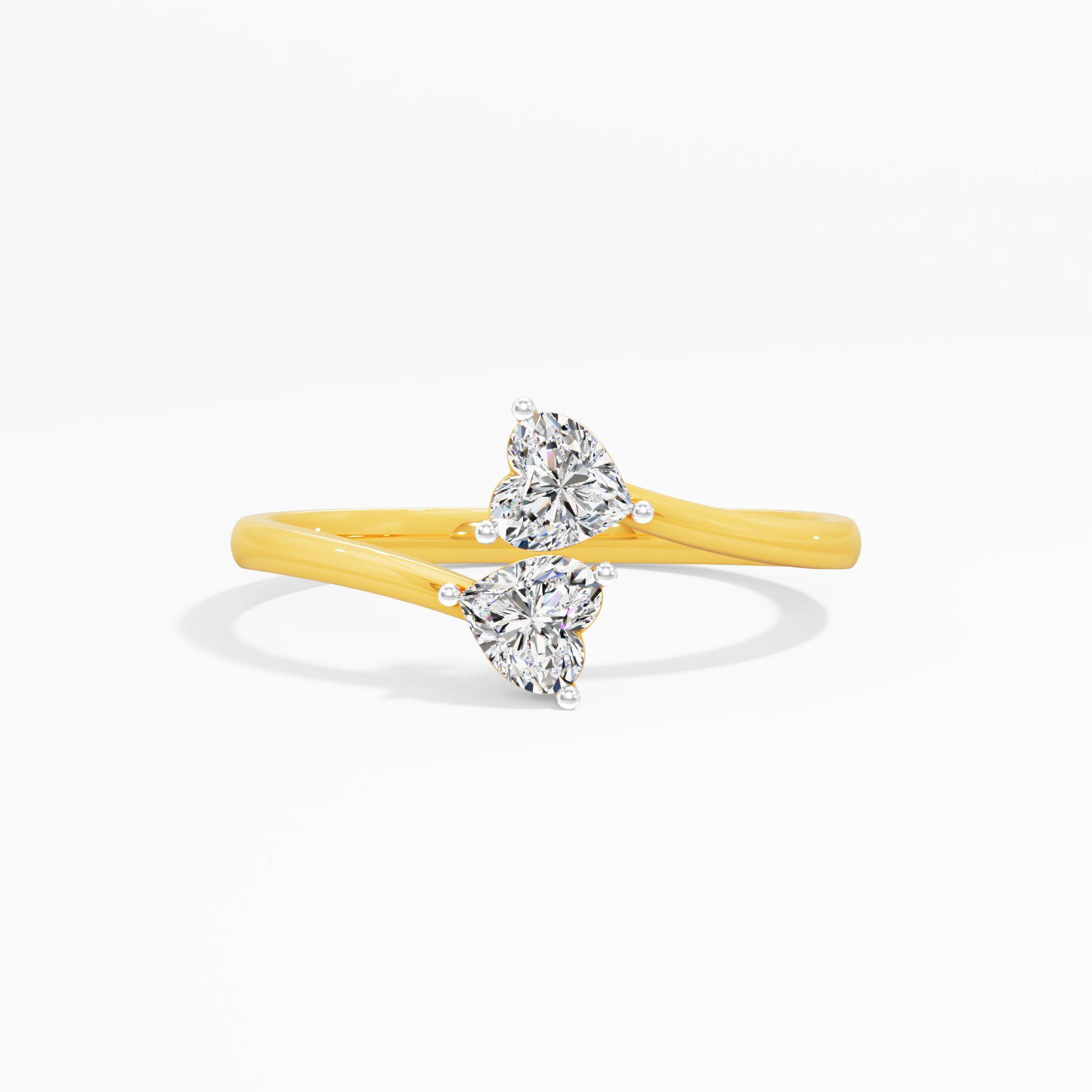 Freya Luxe 2 Stone Heart Ring in 9KT Yellow Gold (Diamond Quality: FG-VVS VS)