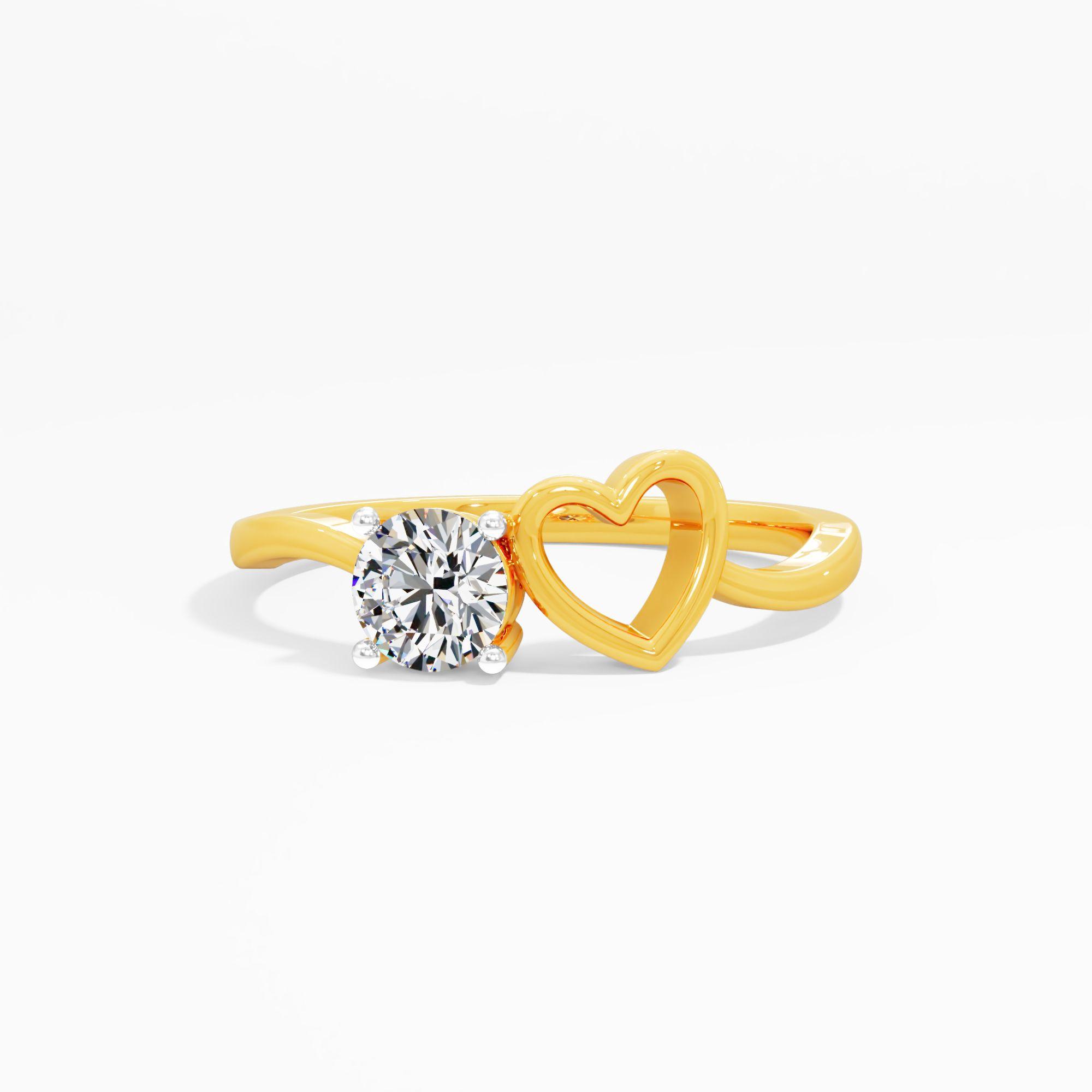 Open Heart Solitaire Diamond Ring in 9KT Yellow Gold (Diamond Quality: FG-VVS VS)