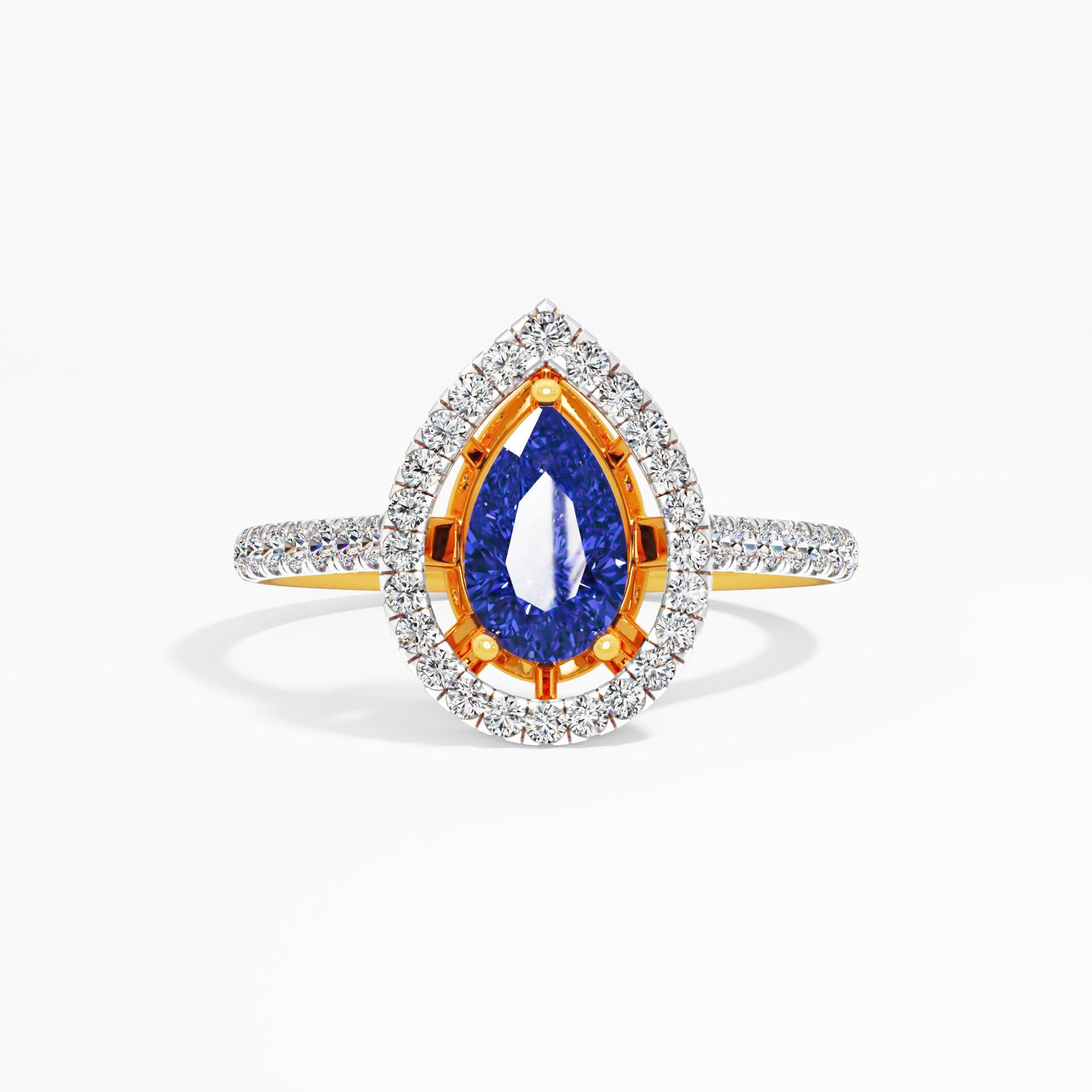 Sapphire Drop Sparkle Halo Ring in 9KT Yellow Gold (Diamond Quality: FG-VVS VS)