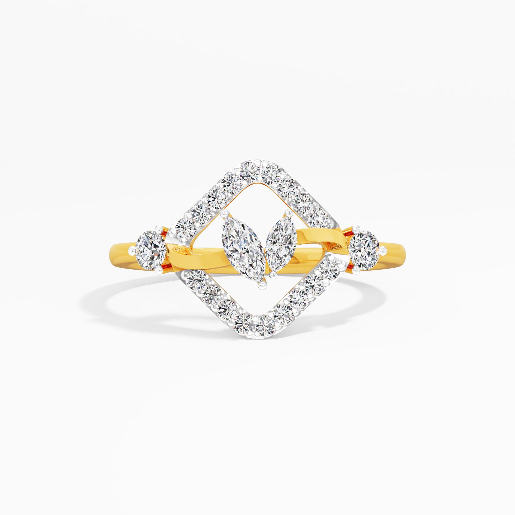 Glowing Dewdrop 2 Stone Ring in 9KT Yellow Gold (Diamond Quality: FG-VVS VS)