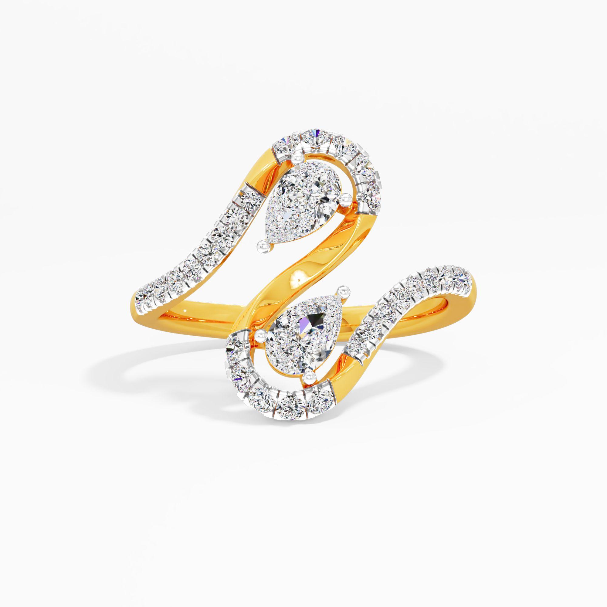 Whimsical Wave 2 Stone Ring in 9KT Yellow Gold (Diamond Quality: FG-VVS VS)