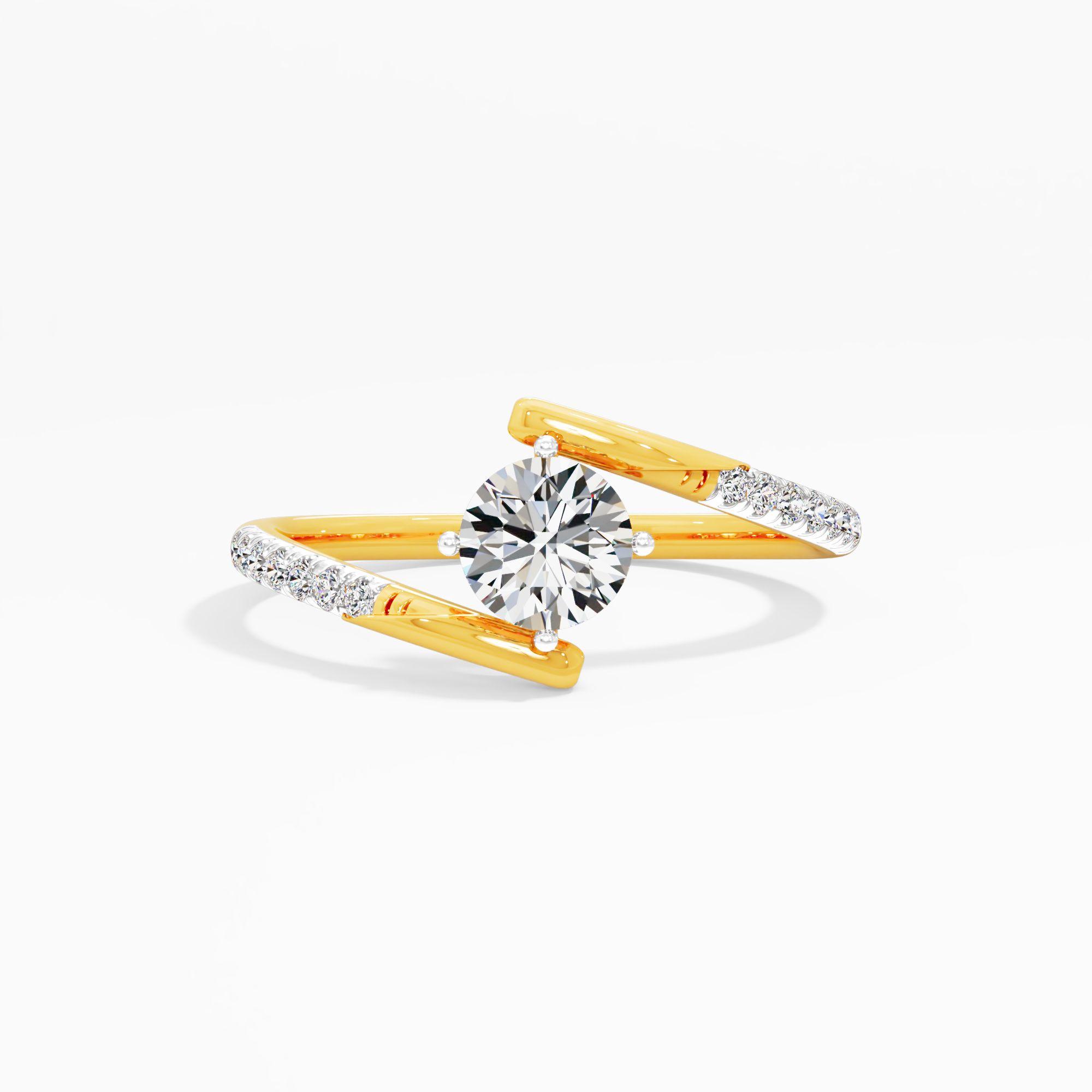 Pave Swirl Solitaire Accent Ring in 9KT Yellow Gold (Diamond Quality: FG-VVS VS)