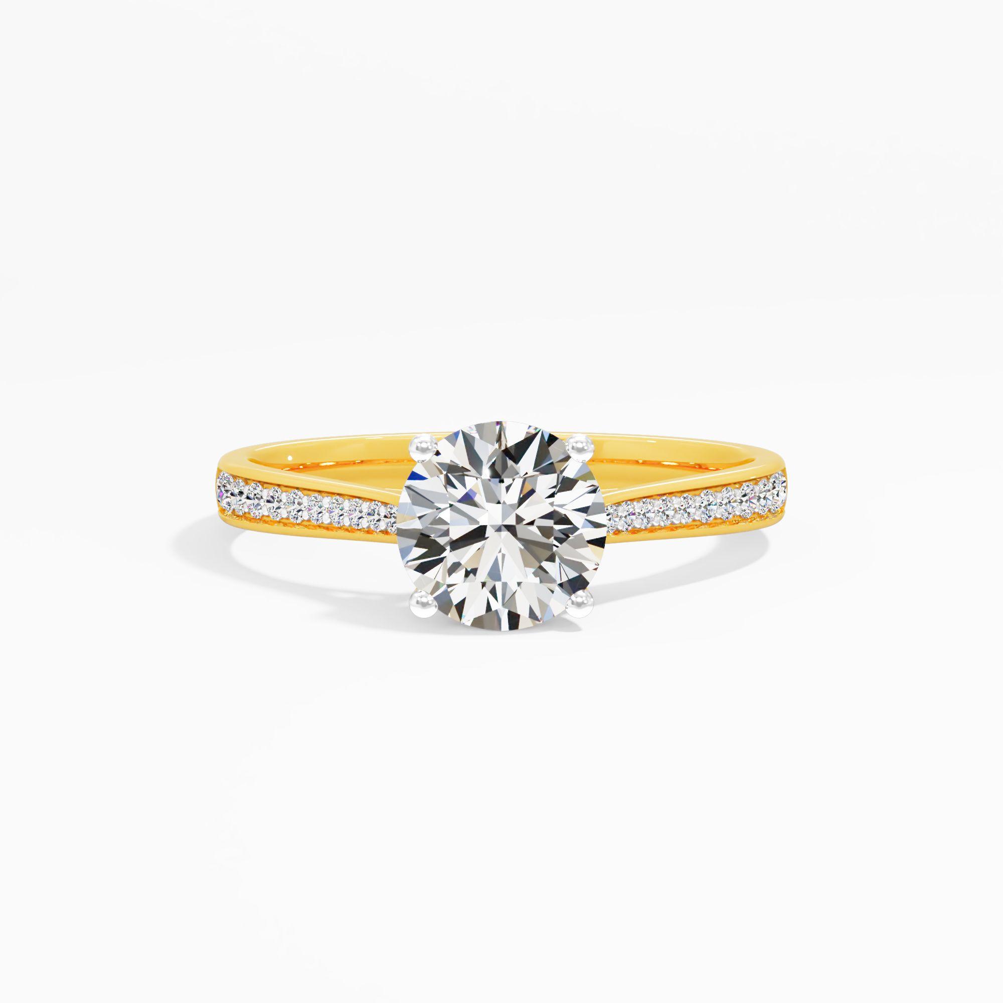 Pave Band Solitaire Engagement Ring in 9KT Yellow Gold (Diamond Quality: FG-VVS VS)