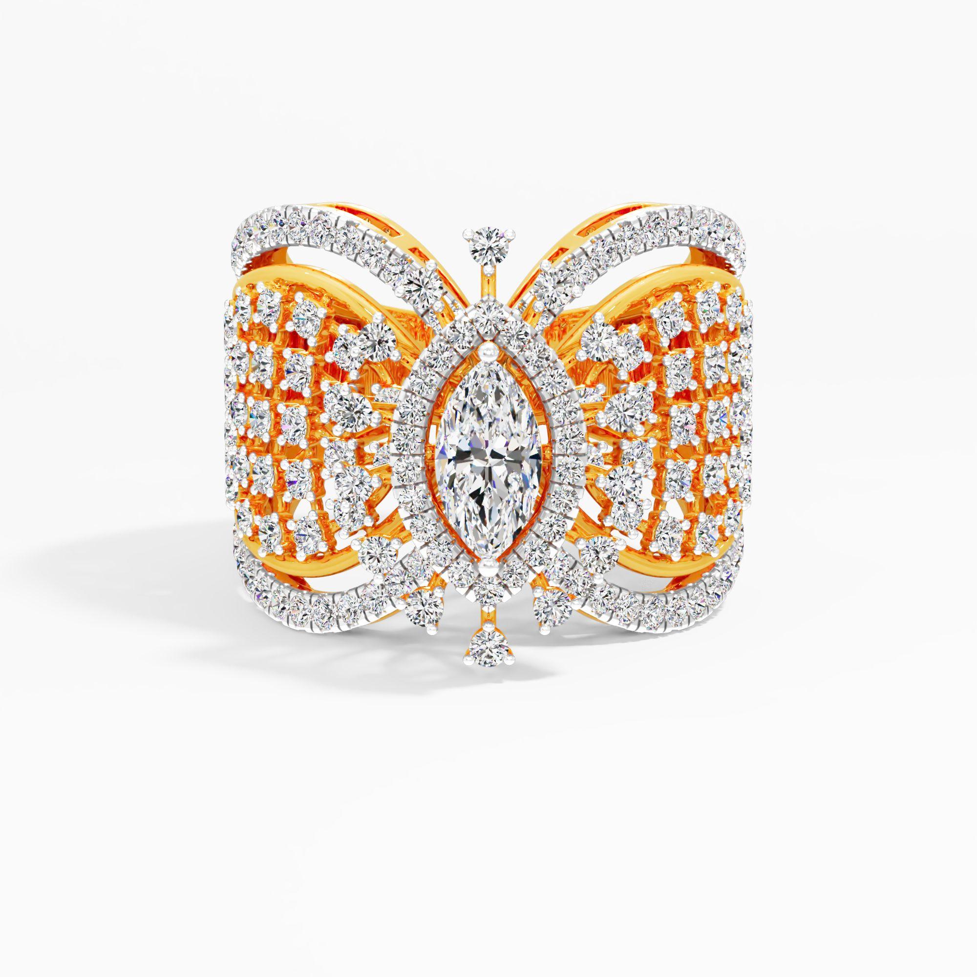 Marquise Solitaire Butterfly Cocktail Ring in 9KT Yellow Gold (Diamond Quality: FG-VVS VS)