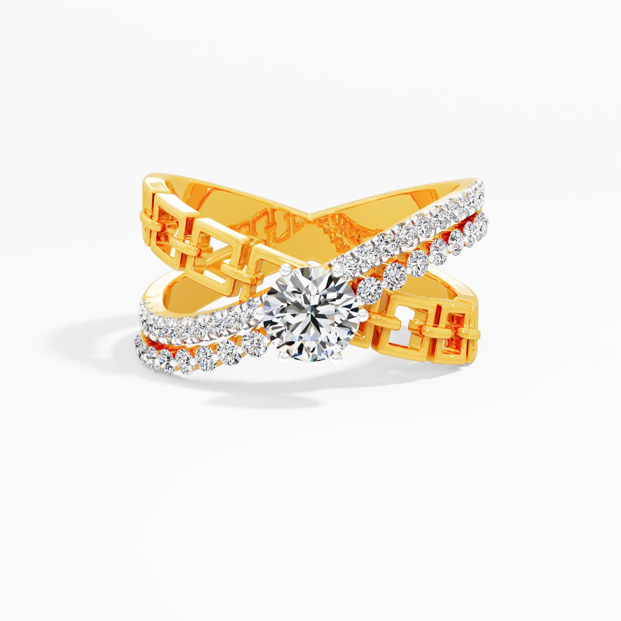 Crossover Cocktail Chain Ring in 9KT Yellow Gold (Diamond Quality: FG-VVS VS)