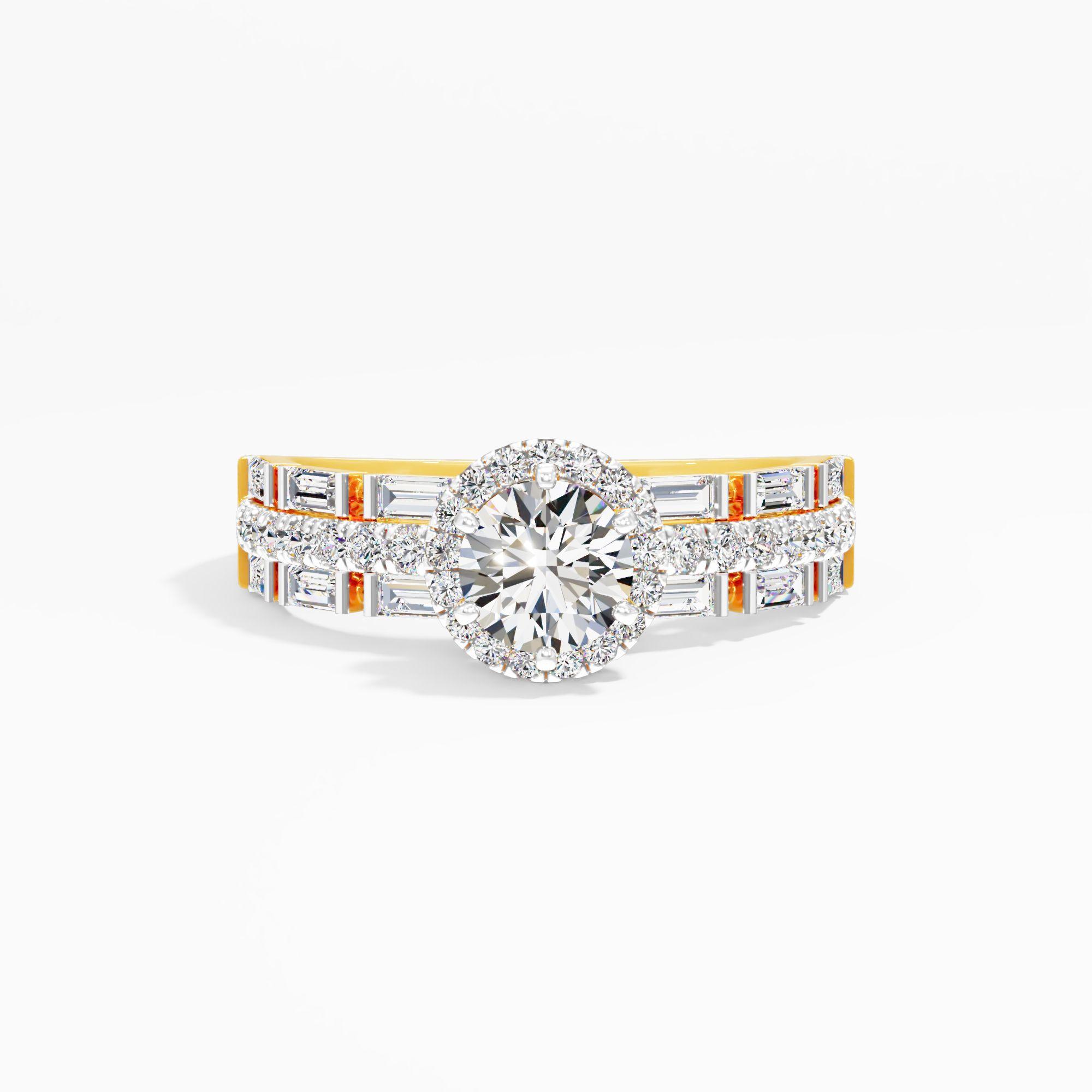 Baguette Halo Diamond Cocktail Ring in 9KT Yellow Gold (Diamond Quality: FG-VVS VS)