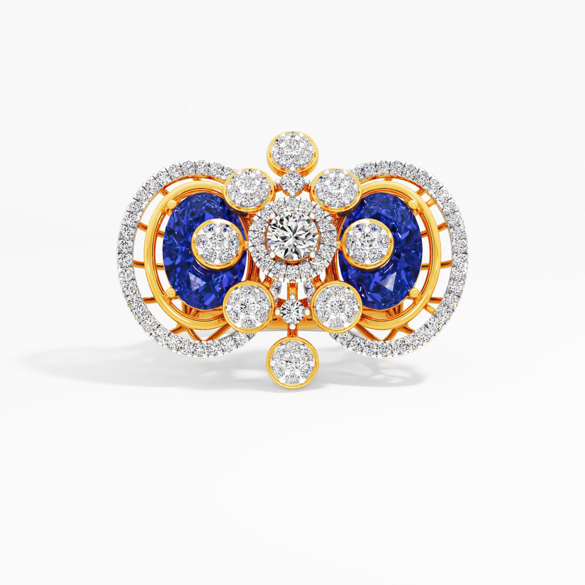 Majestic Twin Oval Cocktail Ring in 9KT Yellow Gold (Diamond Quality: FG-VVS VS)