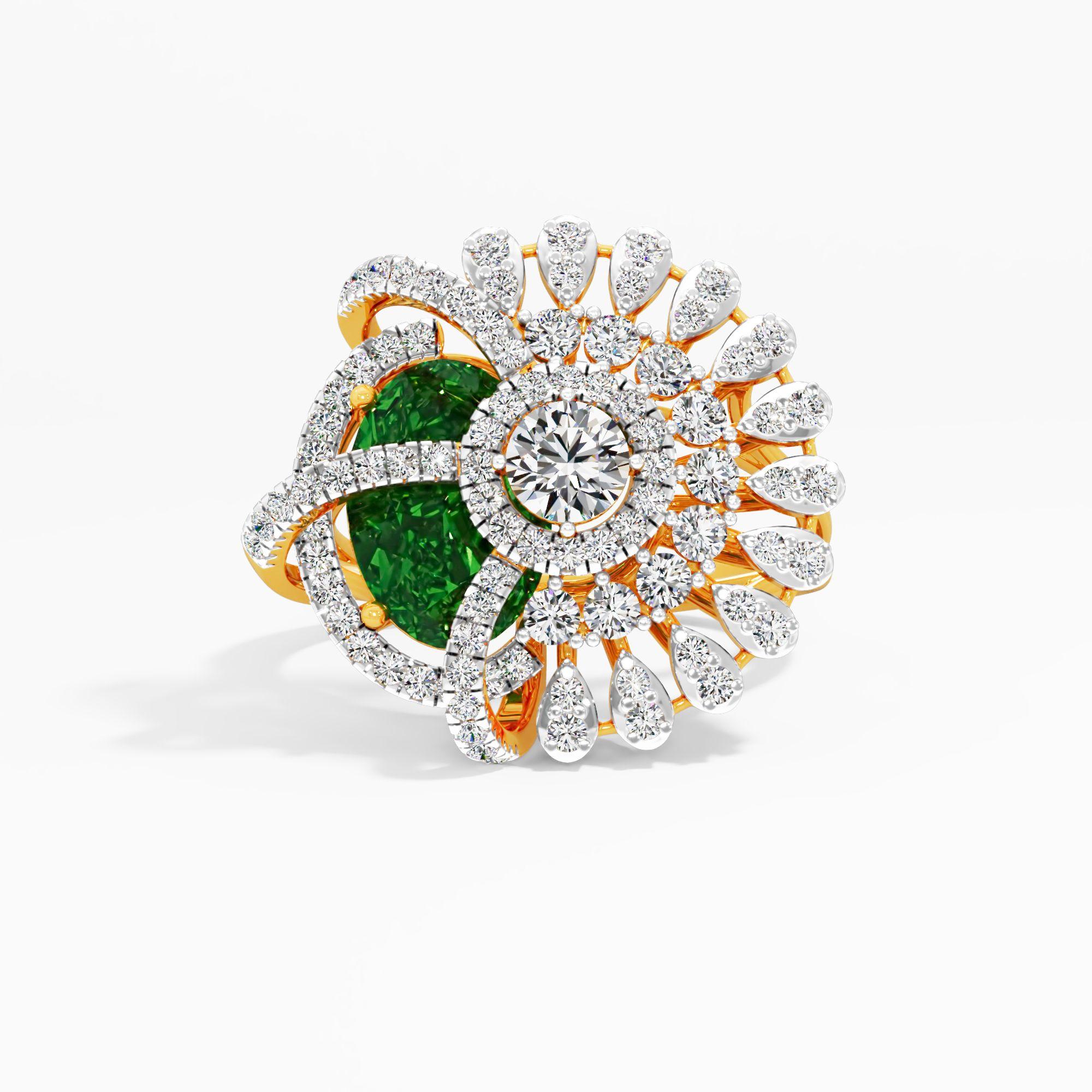 Asymmetrical Sunburst Cocktail Ring in 9KT Yellow Gold (Diamond Quality: FG-VVS VS)