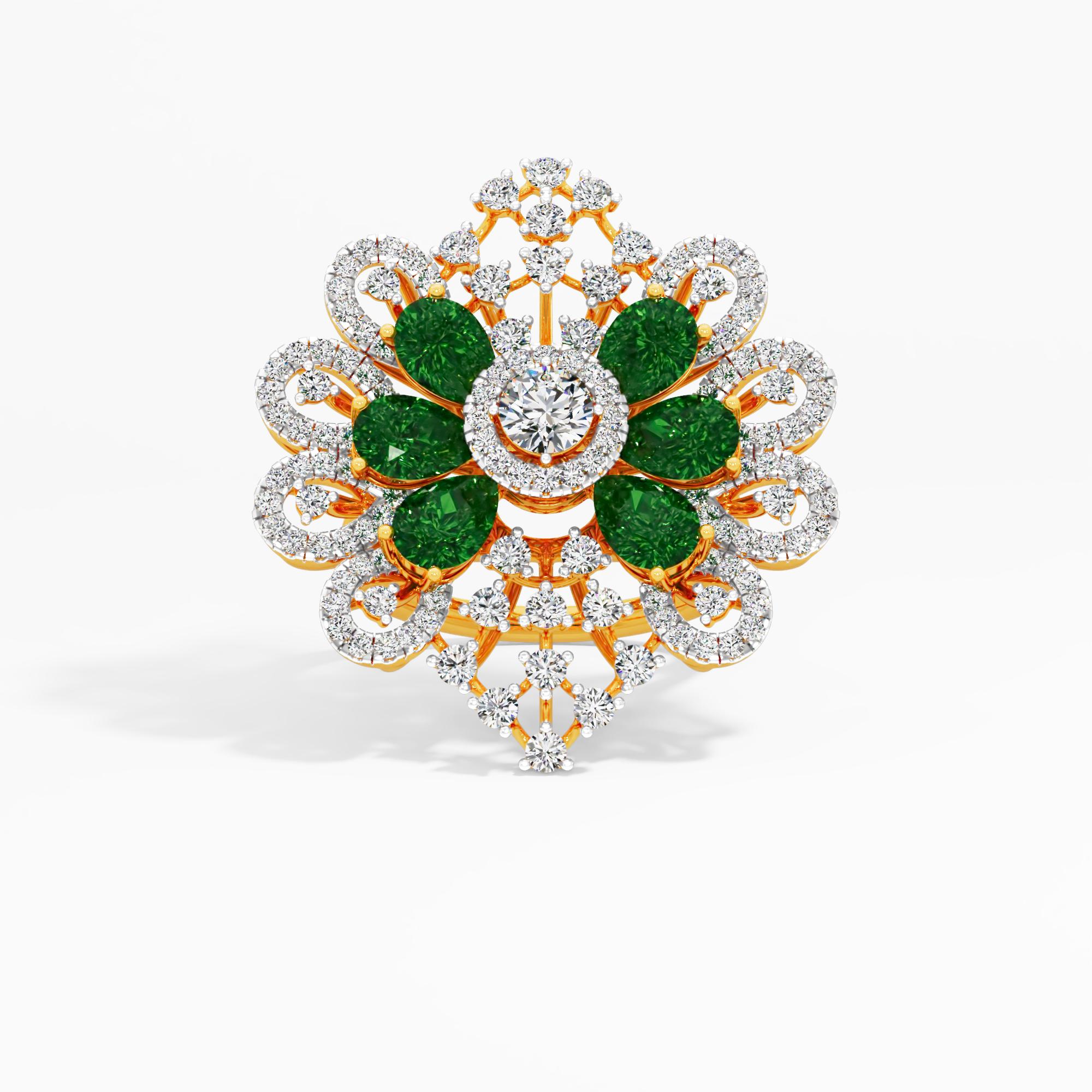 Majestic Floral Crest Cocktail Ring in 9KT Yellow Gold (Diamond Quality: FG-VVS VS)
