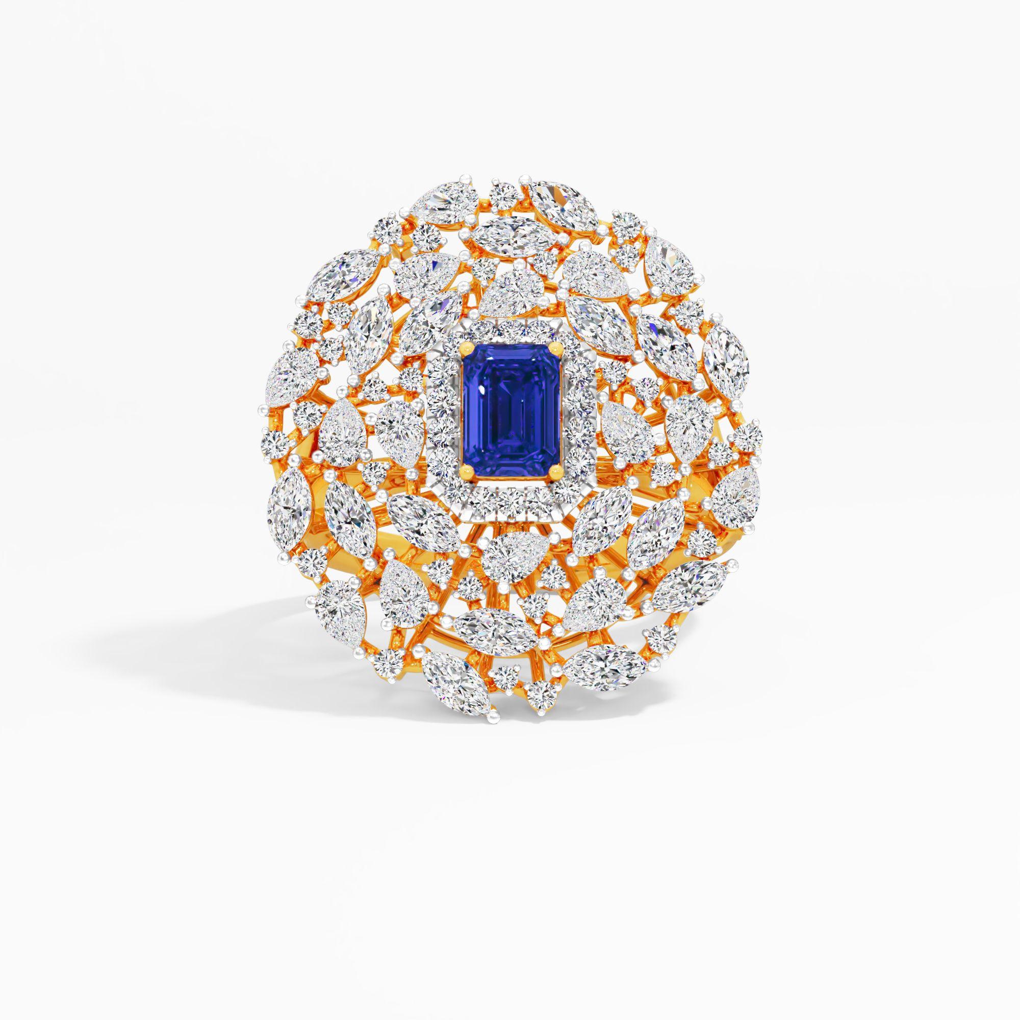 Grand Cascade Diamond Cocktail Ring in 9KT Yellow Gold (Diamond Quality: FG-VVS VS)