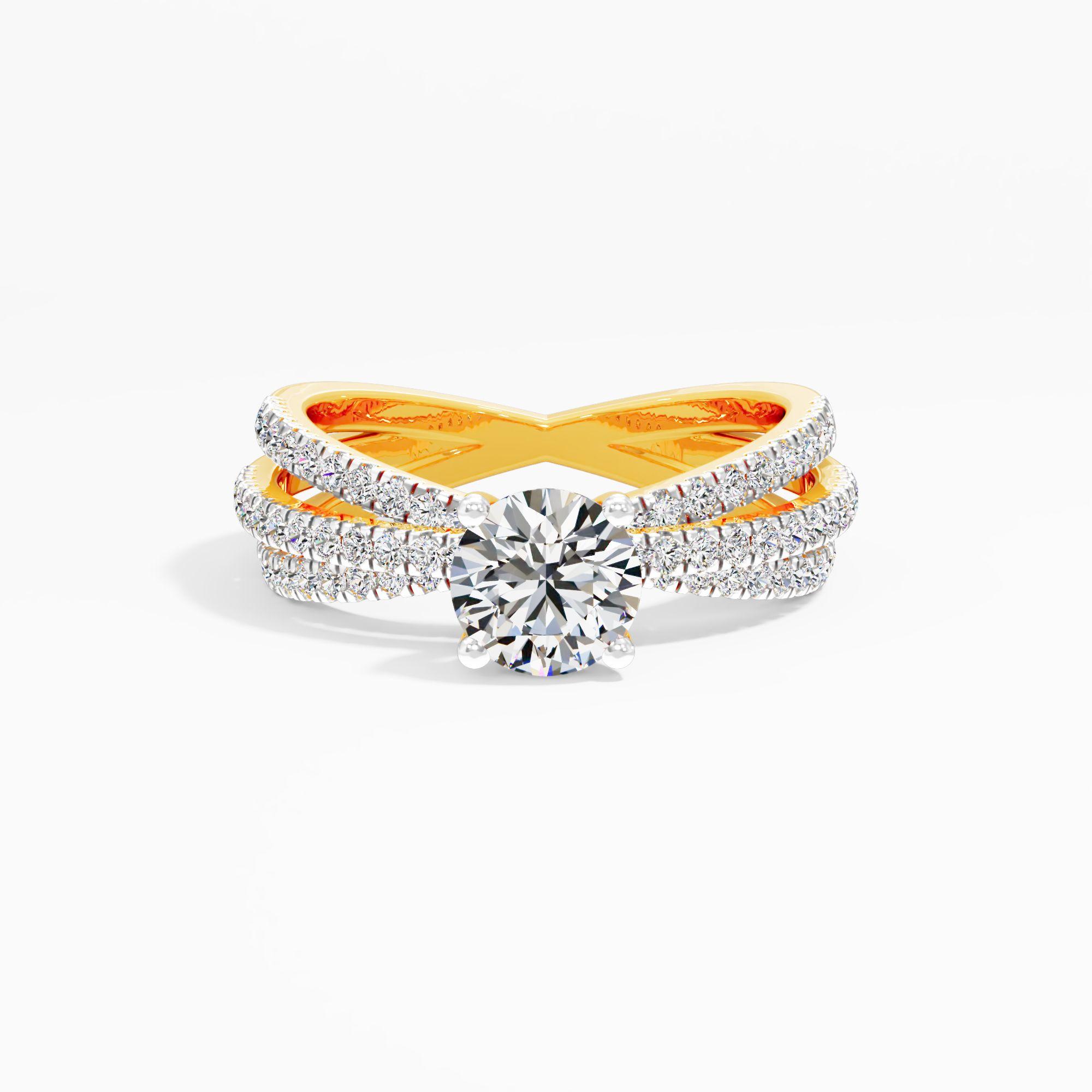 Interlacing Tress Solitaire Ring in 9KT Yellow Gold (Diamond Quality: FG-VVS VS)
