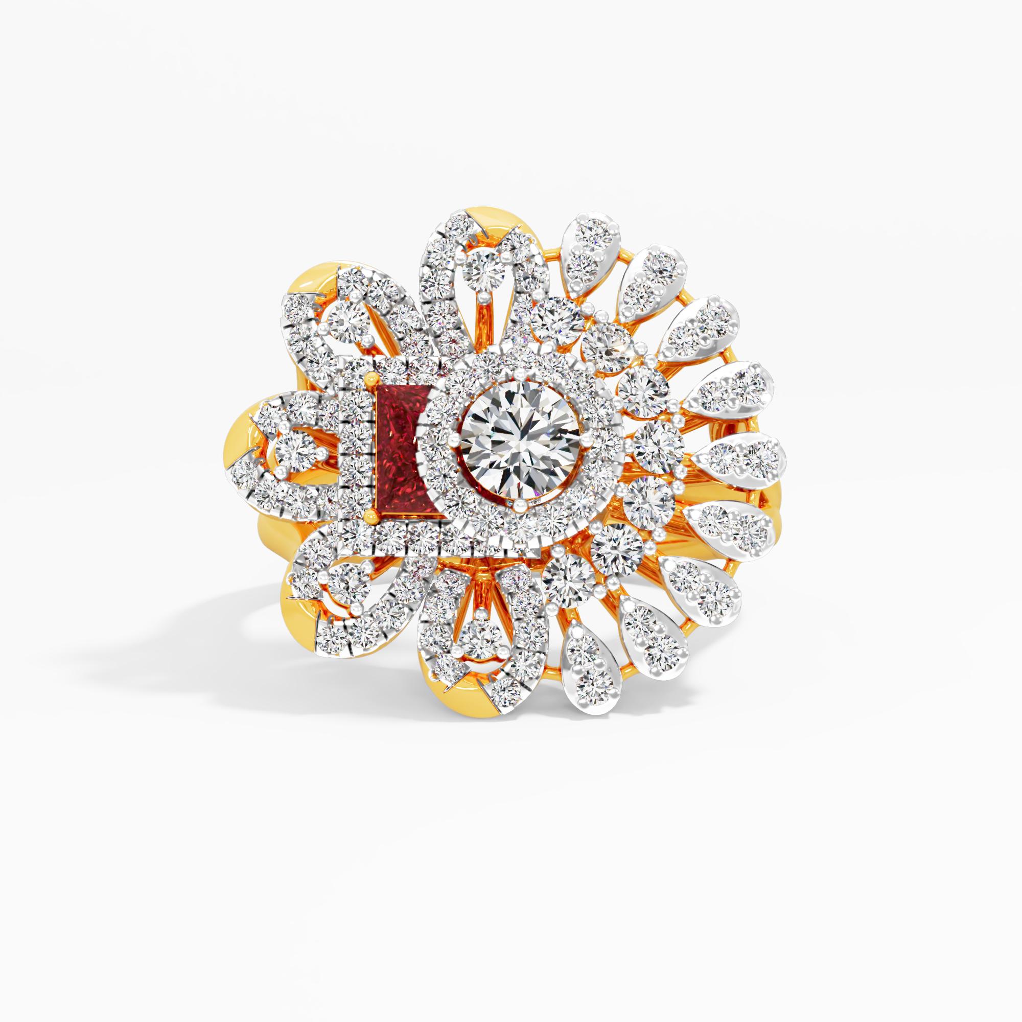 Radiant Diamond Bloom Cocktail Ring in 9KT Yellow Gold (Diamond Quality: FG-VVS VS)