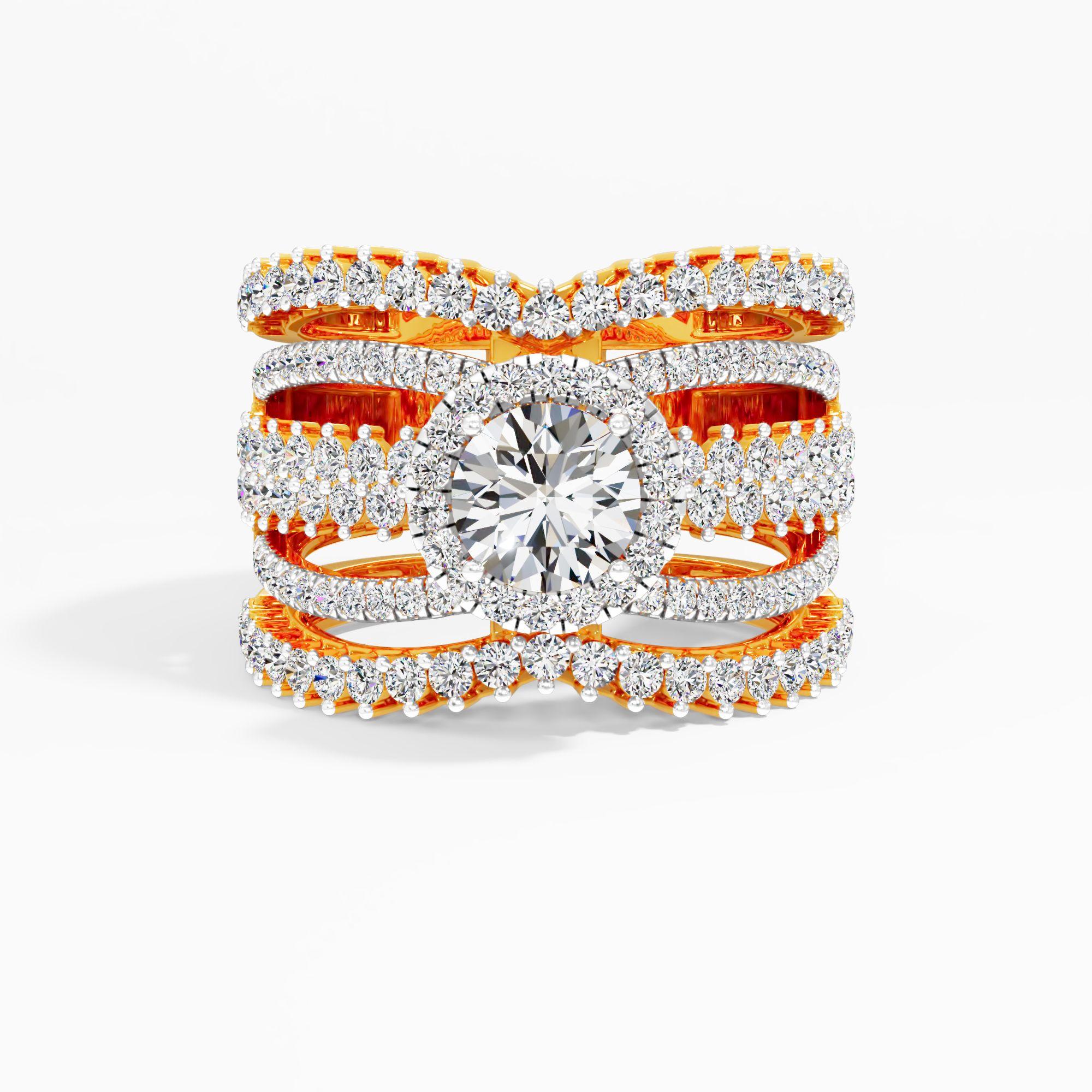 Woven Halo Multi-Band Cocktail Ring 9k Yellow Gold Round 2.30ct in 9KT Yellow Gold (Diamond Quality: FG-VVS VS)