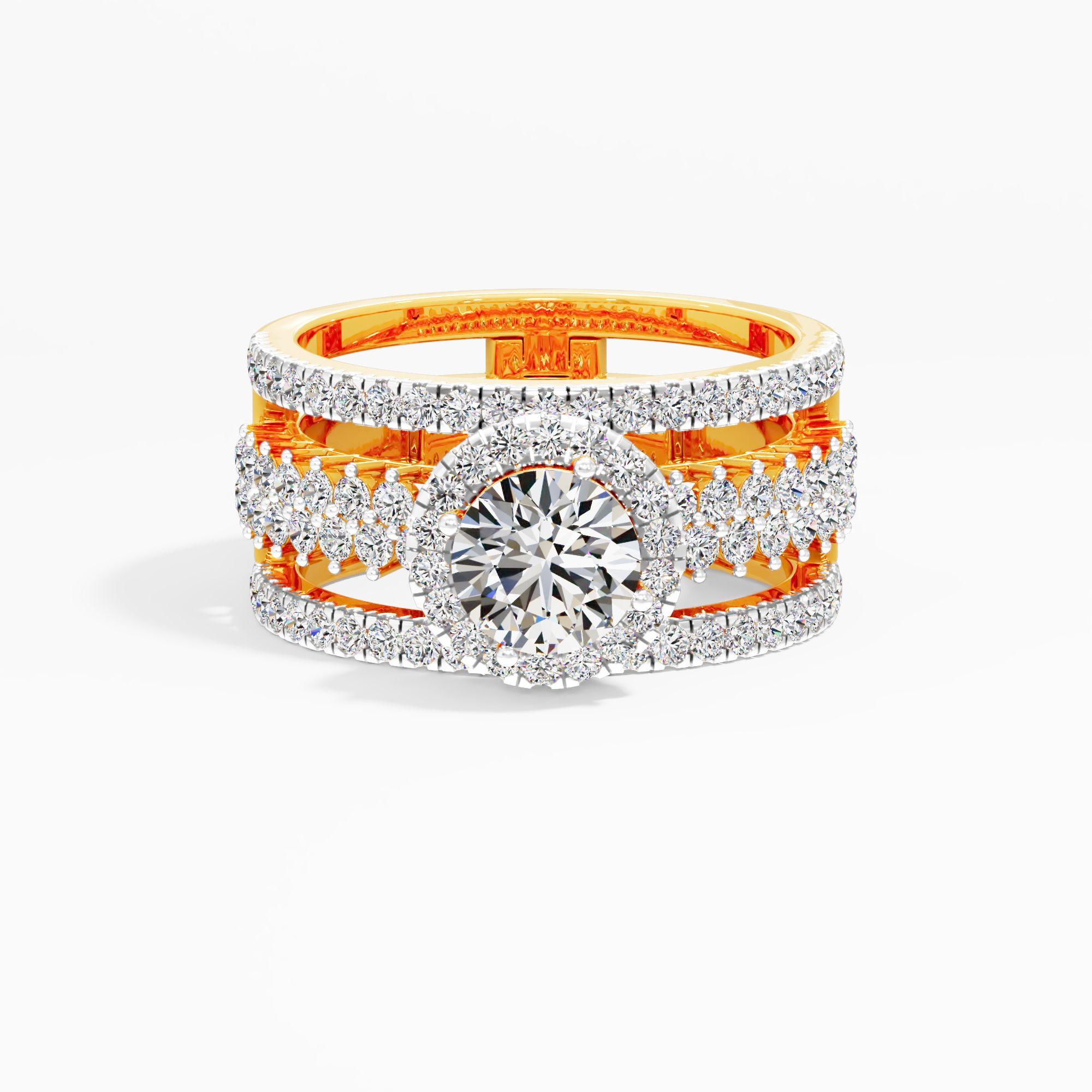 Grand Tiered Halo Statement Ring 9k Yellow Gold Round 1.74ct in 9KT Yellow Gold (Diamond Quality: FG-VVS VS)
