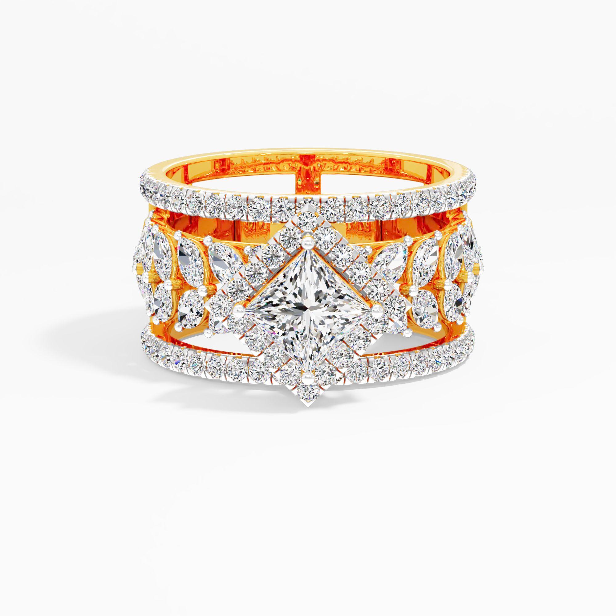 Royal Tiara Princess Cluster Ring 9k Yellow Gold Princess 2.32ct in 9KT Yellow Gold (Diamond Quality: FG-VVS VS)