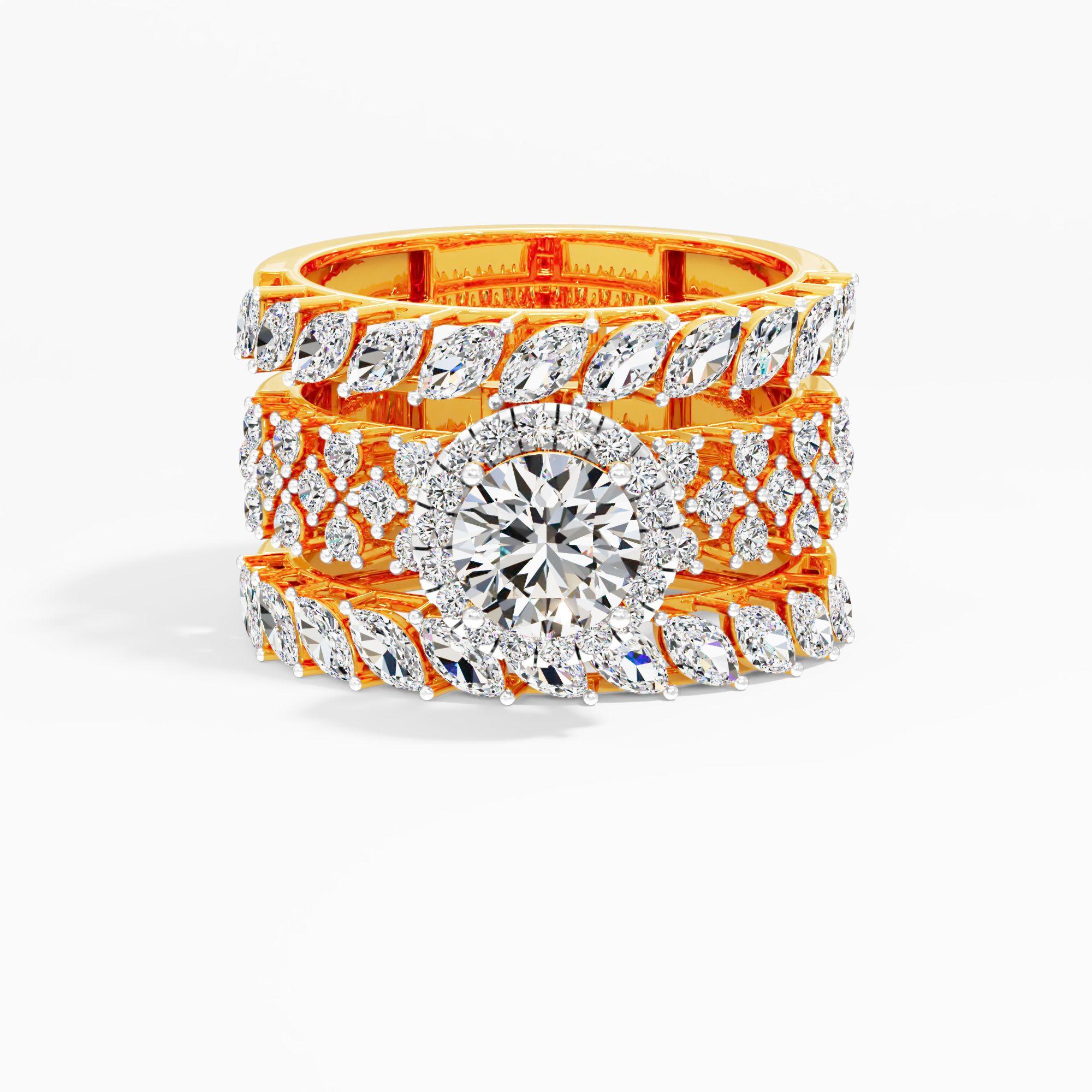 Laurel Wreath Halo Statement Ring 9k Yellow Gold Round 2.39ct in 9KT Yellow Gold (Diamond Quality: FG-VVS VS)