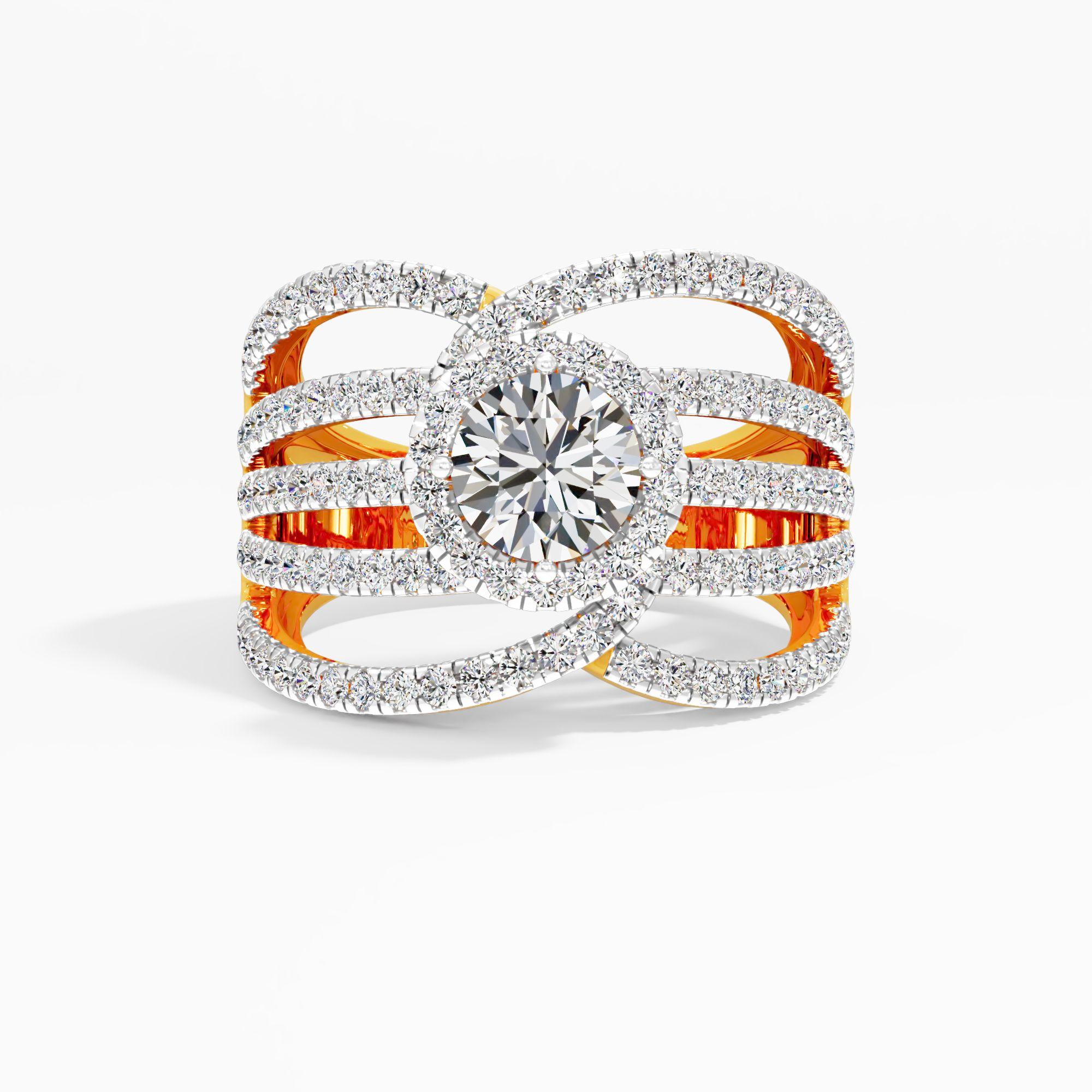 Crossover Halo Solitaire Ring in 9KT Yellow Gold (Diamond Quality: FG-VVS VS)