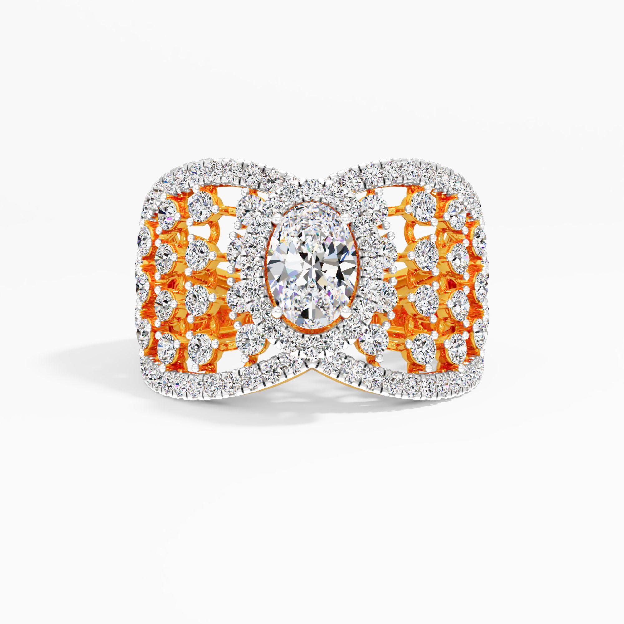 Sparkling Oval Solitaire Cocktail Ring in 9KT Yellow Gold (Diamond Quality: FG-VVS VS)