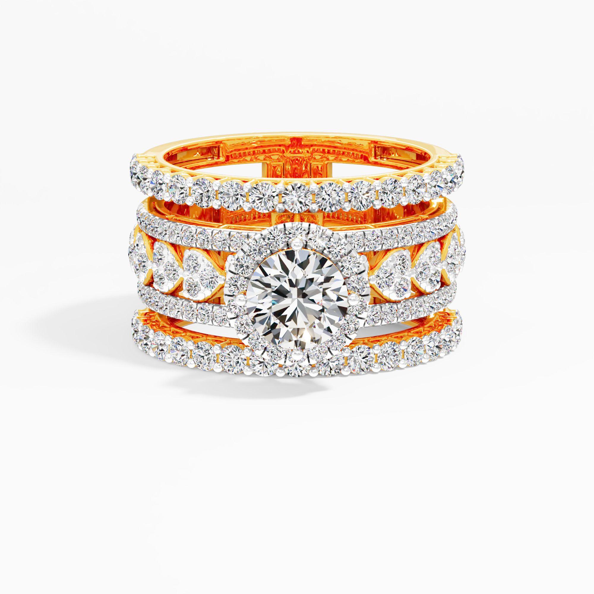 Romantic Halo Solitaire Cocktail Ring 9k Yellow Gold Round 2.26ct in 9KT Yellow Gold (Diamond Quality: FG-VVS VS)
