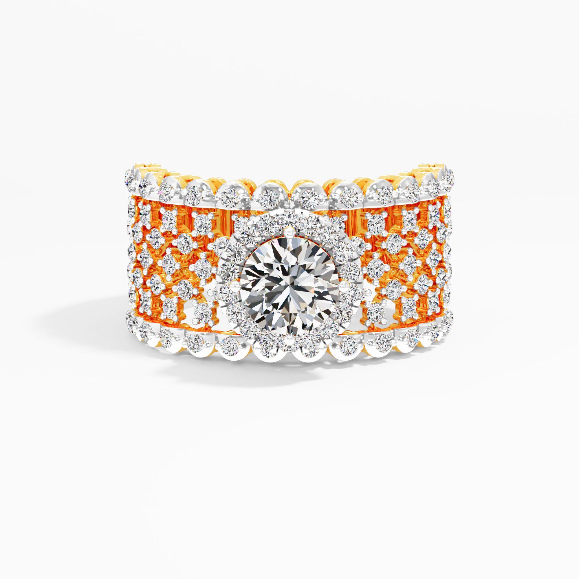 Scalloped Halo Solitaire Cocktaill Ring in 9KT Yellow Gold (Diamond Quality: FG-VVS VS)