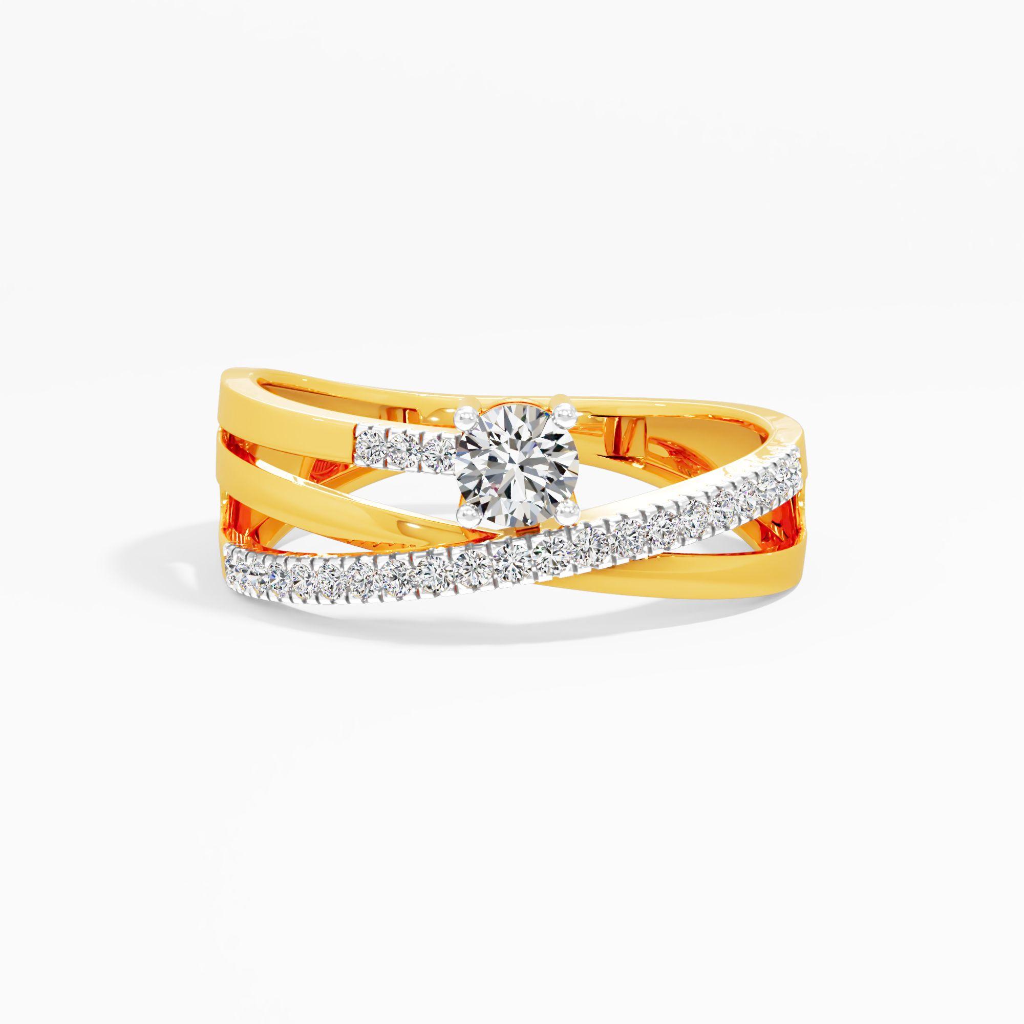 Wide Crossover Solitaire Ring in 9KT Yellow Gold (Diamond Quality: FG-VVS VS)