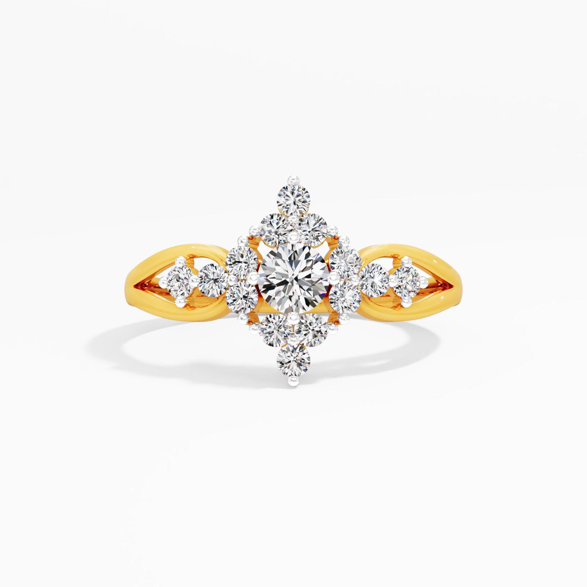 Rhombus Orb Cluster Ring in 9KT Yellow Gold (Diamond Quality: FG-VVS VS)